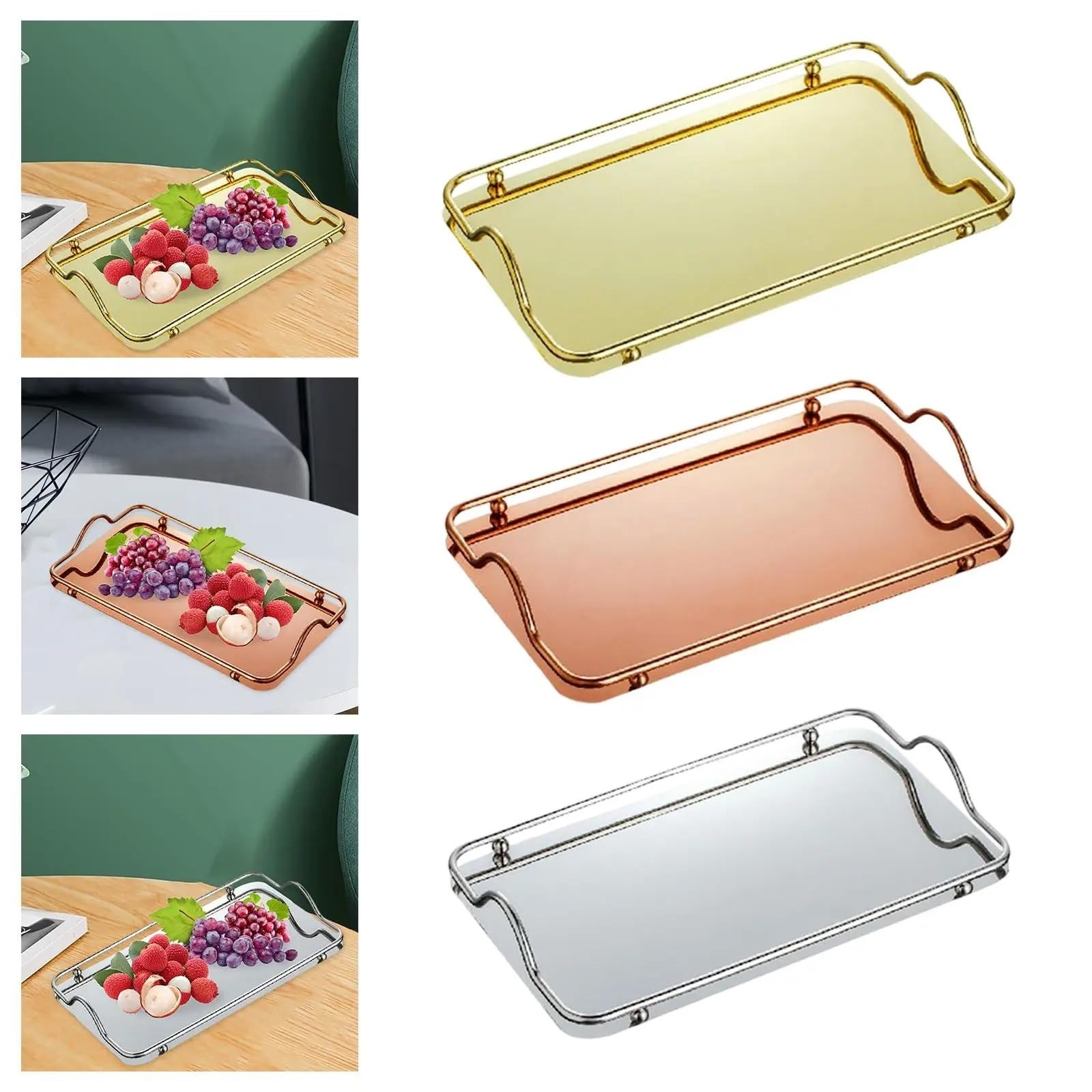 Bandeja Rectangular para Servir Frutas, decoración del hogar, postres, Dulces, Joyas, Bandeja para tocador, baño y hogar (Plata)