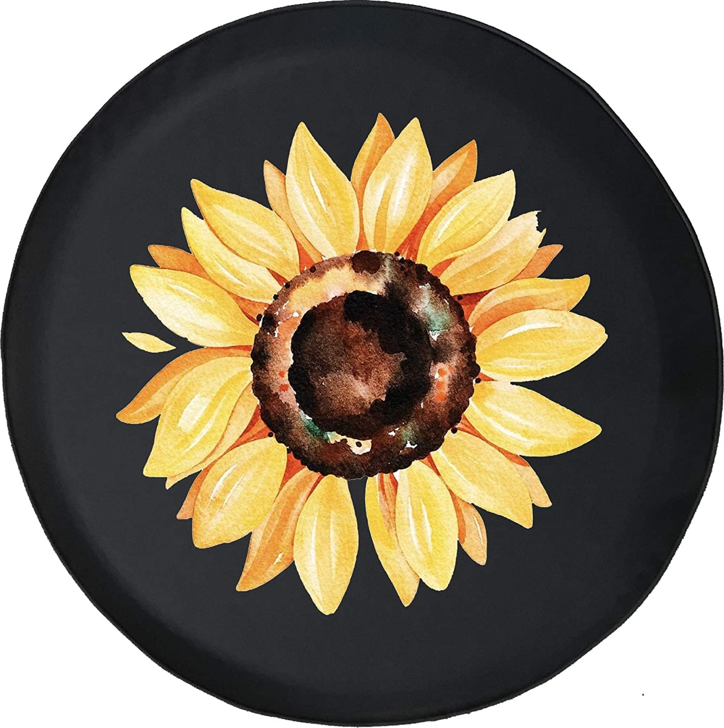 JL Spare Tire Cover Watercolor Yellow Sunflower Summer 4x4 JL Tire Cover with Backup Camera Hole BUC (Fits: JL Accessories) Black Size 32 Inch