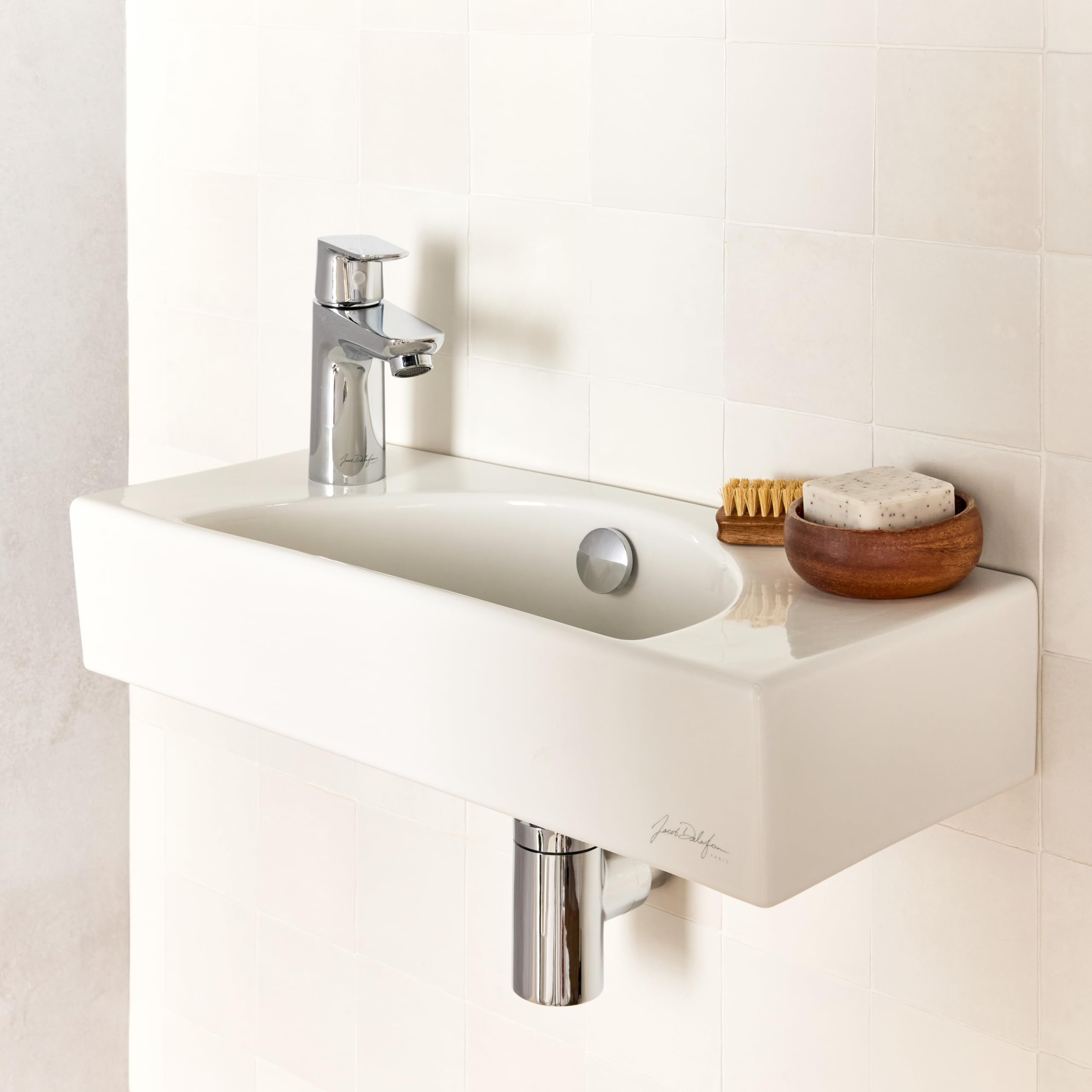 Lavabo in ceramica 50 cm JACOB DELAFON Foro per rubinetteria a sinistra Facile pulizia e manutenzione ODÉON RIVE GAUCHE EGO112-55-00