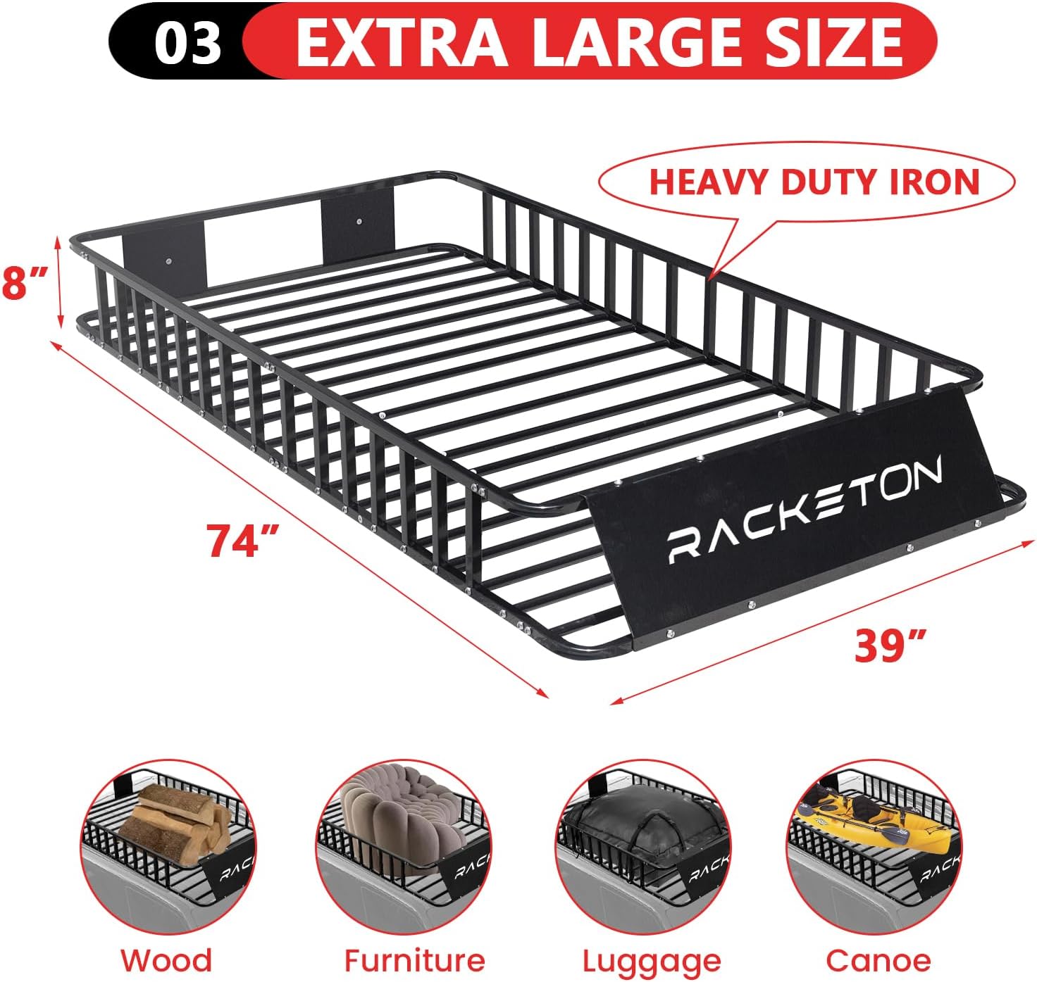 74” x 39” x 8” Small SUV Roof Rack Cargo Basket