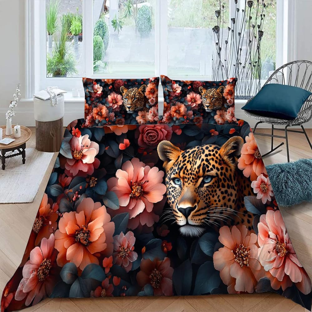 Parure de lit 240x260 tigre en microfibre douce premium avec finitions à glissière T45