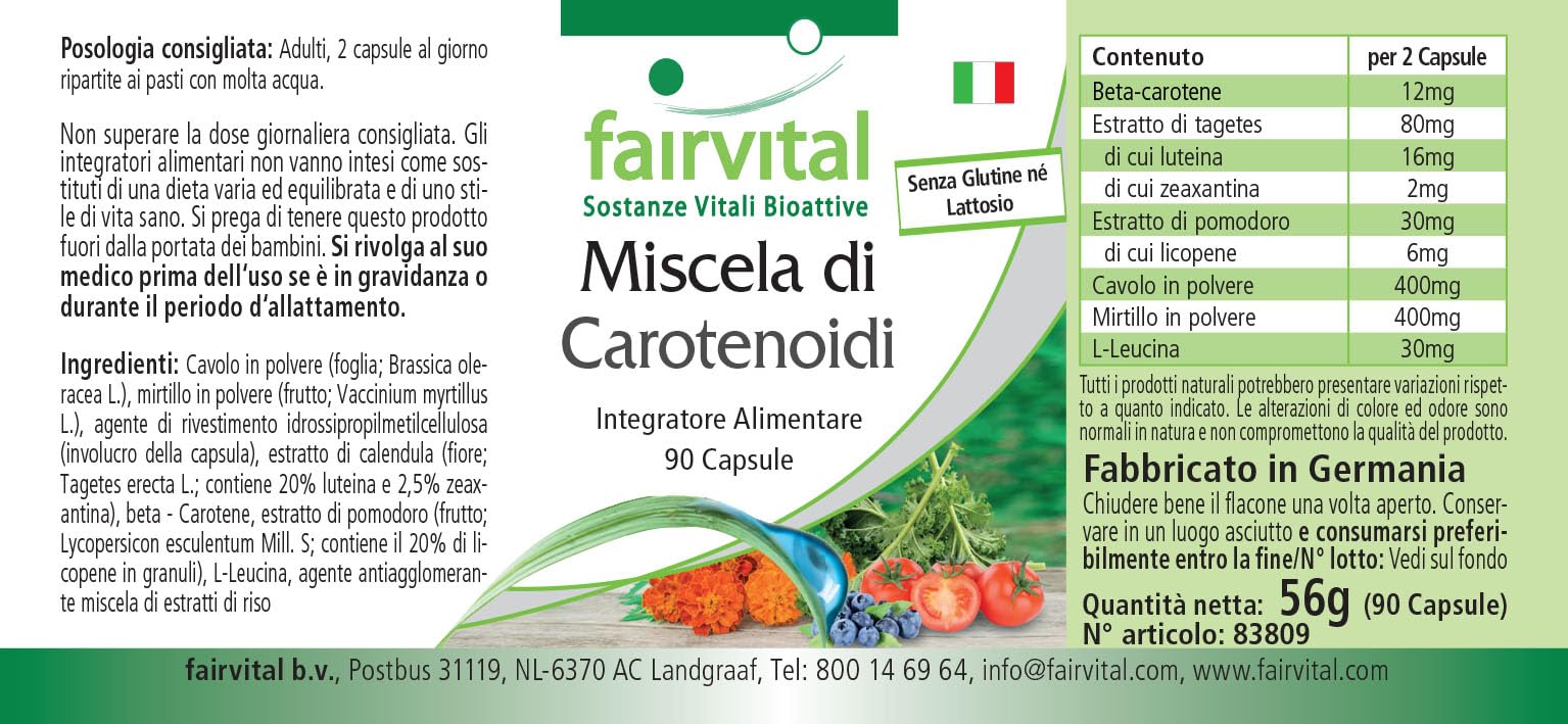 fairvital Carotinoid Mix, 90 Kapseln, schluckfreundlich, HOCHDOSIERT, VEGAN, natürliche Carotinoide mit Anthocyanen (Packung mit 2)