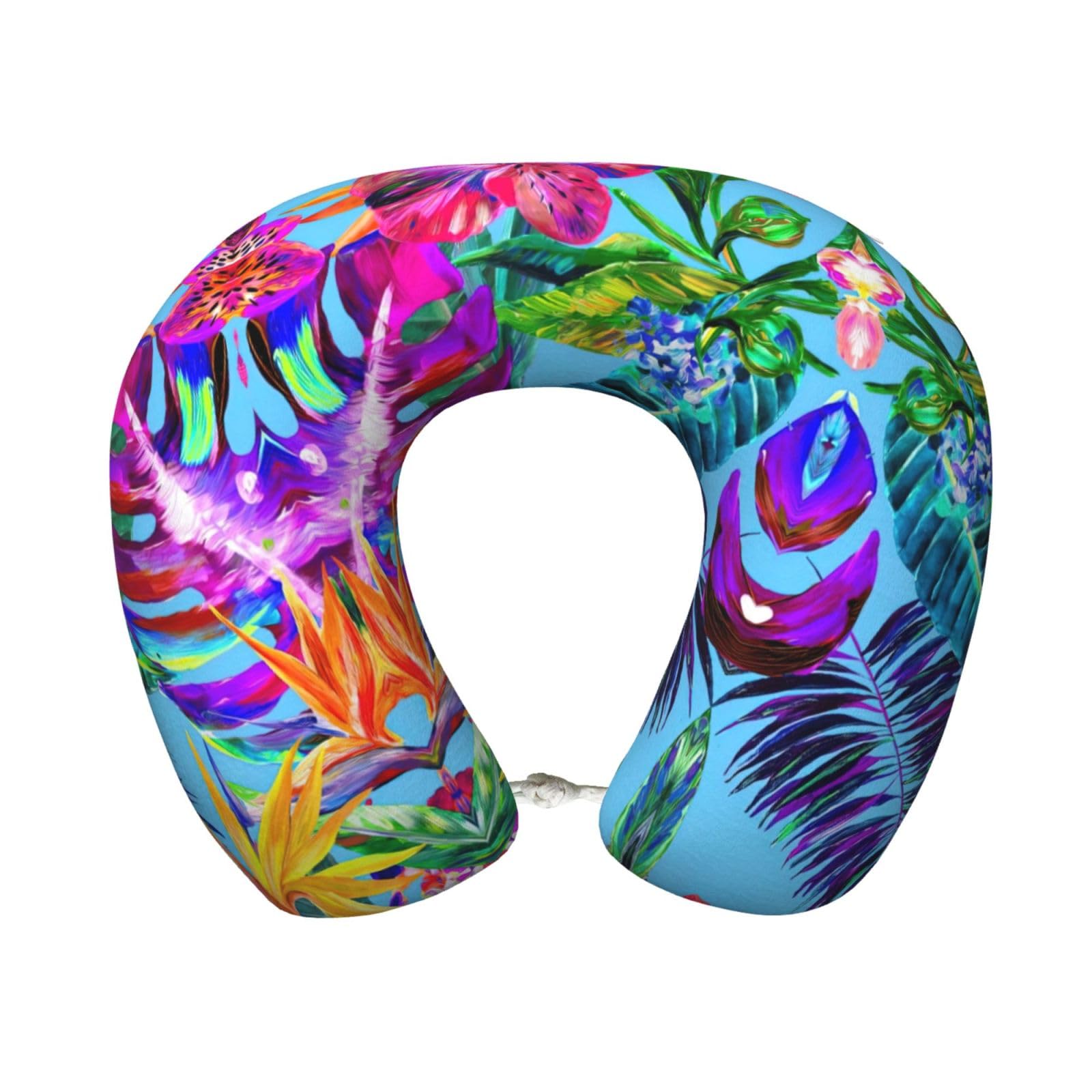 Oreiller de voyage rouge tropical pour des pauses bureau et trajets en voiture relaxants