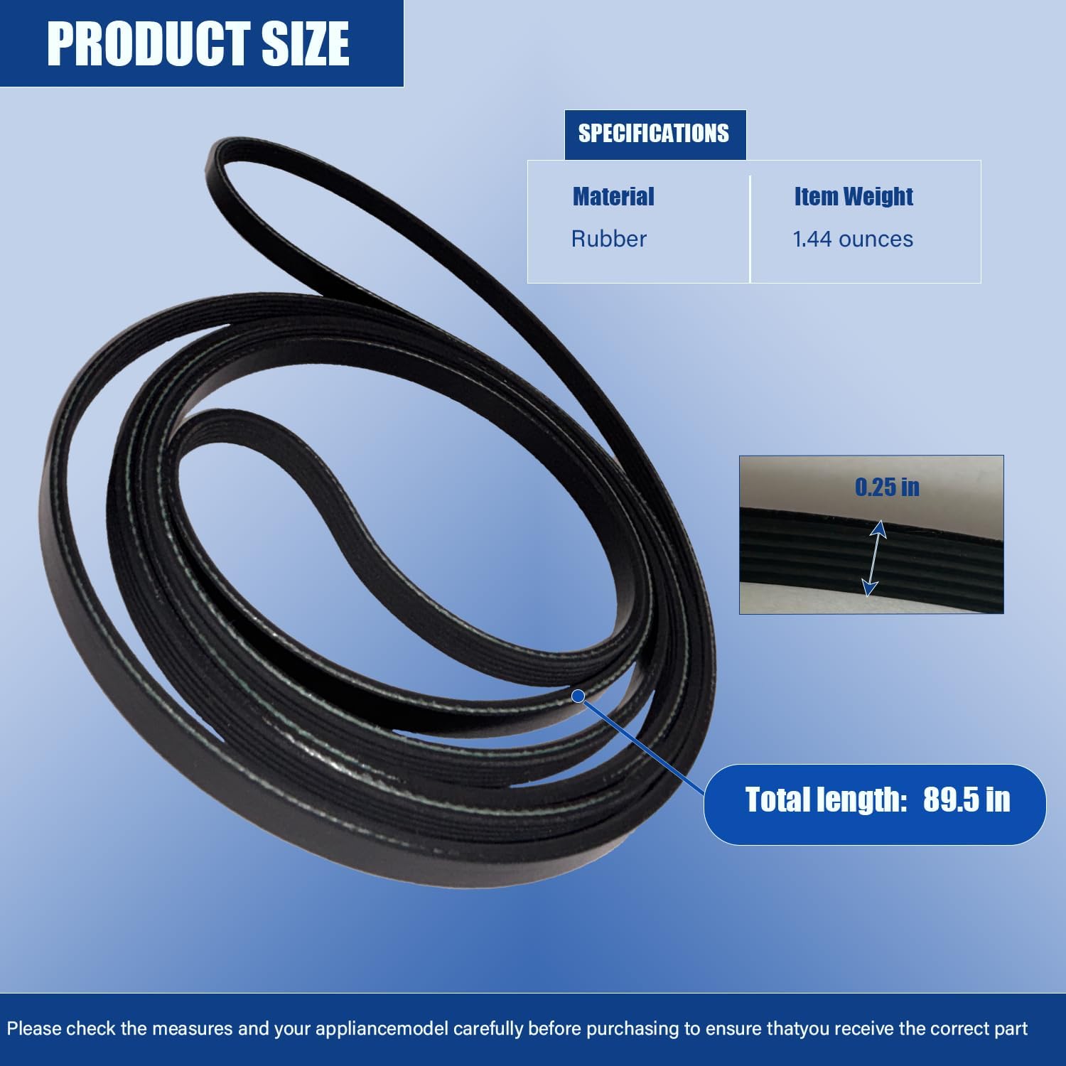𝐔𝐩𝐠𝐫𝐚𝐝𝐞𝐝 Dryer Drum Drive Belt Premium Dryer Replacement Part Compatible with GE GTD42EASJ2WW GTD33GASK0WW GTD65EBSJ3WS DBXR463ED1WW GTDP180ED0WW GTD33EASK0WW 89.5 in