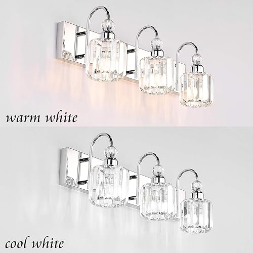 Miniatura 3 de Ralbay Modern LED Crystal Bathroom Vanity Lights 3-Lights Stainless Steel Crystal Vanity Lights Over Mirror Modern Crystal Bathroom Vanity Lighting
