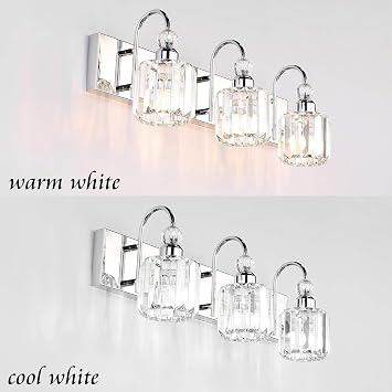 Ralbay Modern LED Crystal Bathroom Vanity Lights 3-Lights Stainless Steel Crystal Vanity Lights Over Mirror Modern Crystal Bathroom Vanity Lighting Fixtures