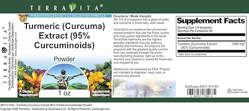 Miniatura 3 de Extracto de cúrcuma (Curcuma) (95% Curcuminoides) Polvo (1 oz, ZIN 517044)