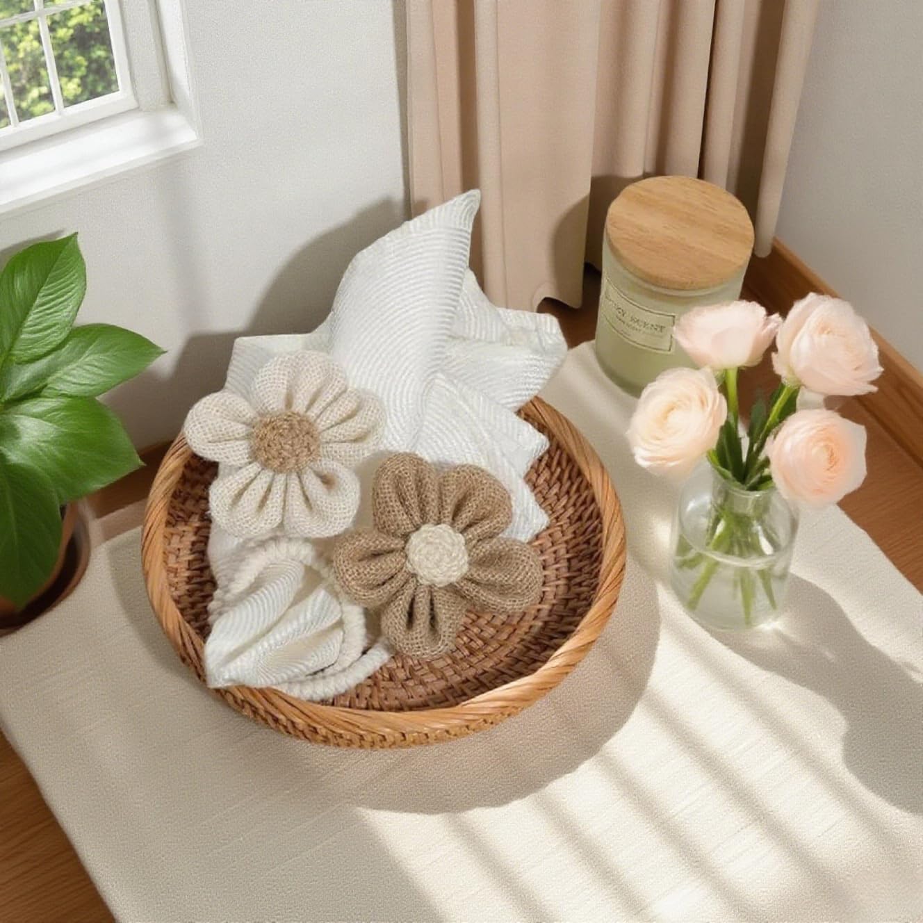 Rope Curtain Tiebacks 2 Pack,Sunflower Wall Decor for Home Office | Beige & coffee simple elegant DIY curtain holdbacks, wall accessory for bedrooms & living rooms, handcrafted rope design