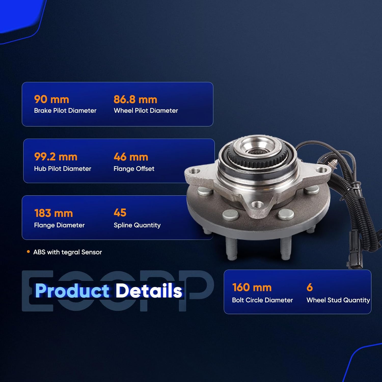 ECCPP Wheel Hub and Bearing Assembly Front 515142 fit for Ford Expedition 2011-2014, for Ford F-150 2011-2014, for Linco 6 Lugs Wheel Bearing Hubs with ABS 1pc