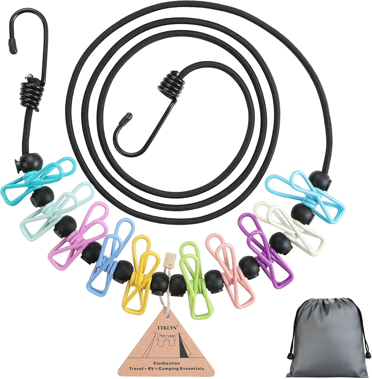 Travel Clothesline Camping Essentials, Cruise and Vacation Essentials for Outdoor Glamping, Cruise and RV Must Haves, 1 Count