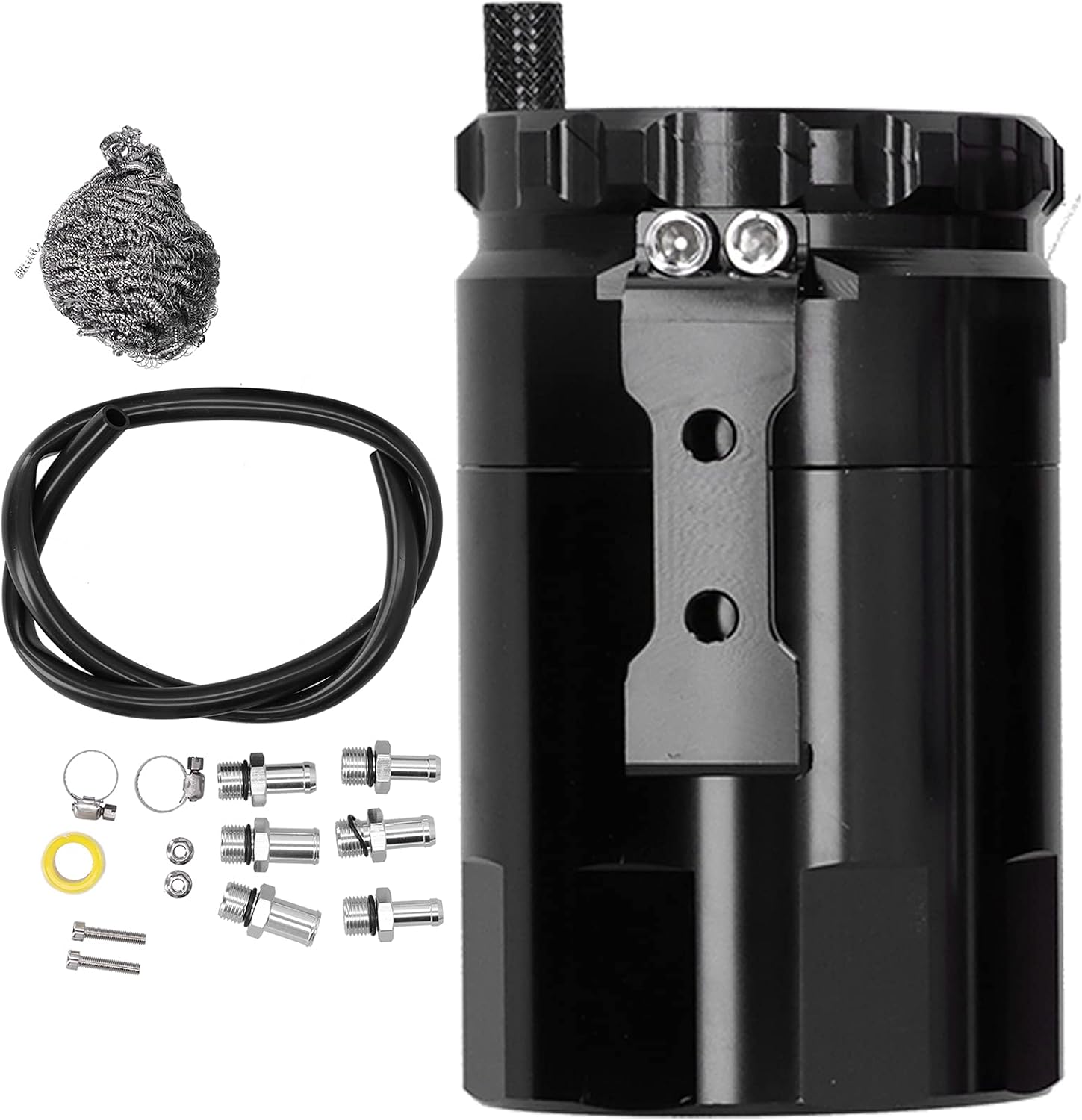 Oil Breather Can, Car Oil Catch Can Kit, Universal Auto Oil Catch Can Breather Reservoir with Mounting Parts Aluminium Alloy Automotive Reservoir Tank (Black)