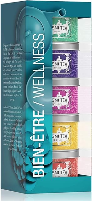 Kusmi Tea - Zestaw upominkowy 5 mini-puszek Les Bien-Être - Asortyment herbat i naparów aromatyzowanych - Detox, BB Detox, Boost, Sweet Love oraz Be Cool Infusion - 5 mini puszek po 25 g