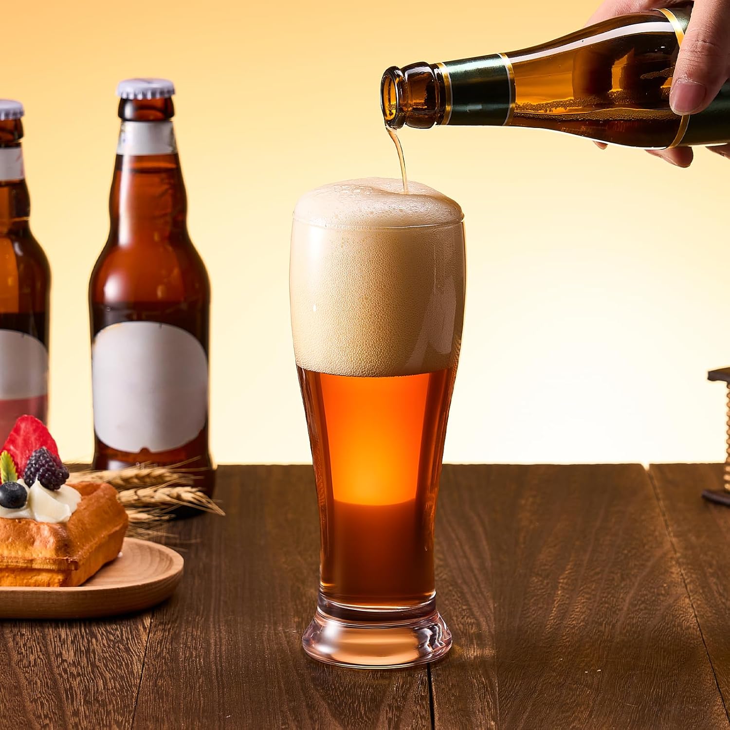 Beer Glasses Set of 4, 14 oz Pilsner Beer Pint Glasses, Classics Craft Wheat Beer Glasses Drinking Set, Beer Mug Glassware Gift for Men - Image 4