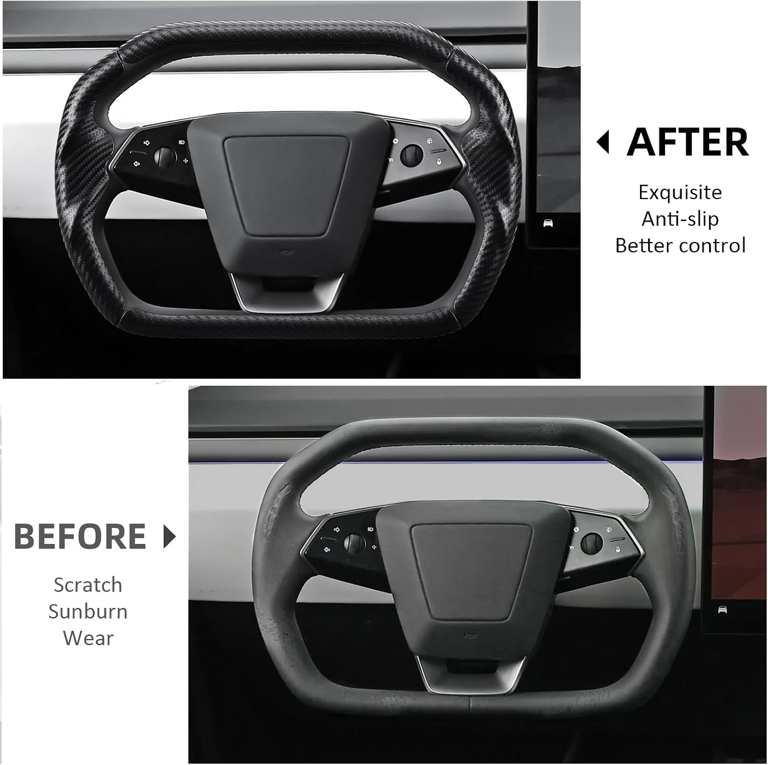 Aimato Steering Wheel Cover for Tesla Cybertruck 2023-2026 Anti-Skip Leather Steering Wheel Protector Accessories for Tesla Cybertruck, Matte Black