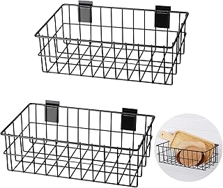2 Pcs Slatwall Baskets 13.5 x 7.5 x 4.5 Inch Wire Basket, Ventilated Mounted Wall Basket Organizer Black Hanging Metal Basket Slatwall Accessories for Storage Display Organizing Kitchen Garage