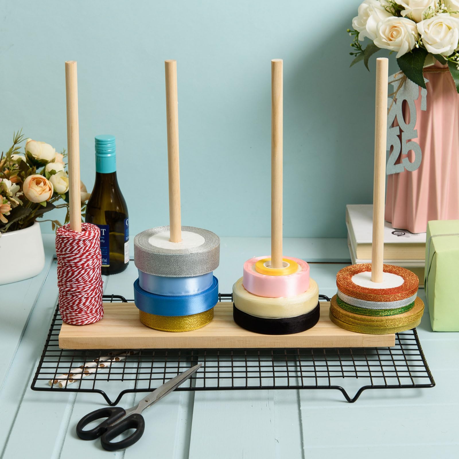 Florist Ribbon Rack Snapklik.com : 3 Pack Wooden Ribbon Organizer Wood Ribbon Rack Storage ...