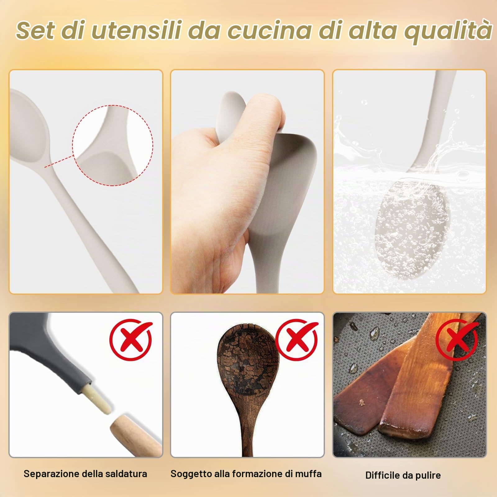 43 pezzi utensili da cucina in silicone set cucina utensili senza bpa kaki