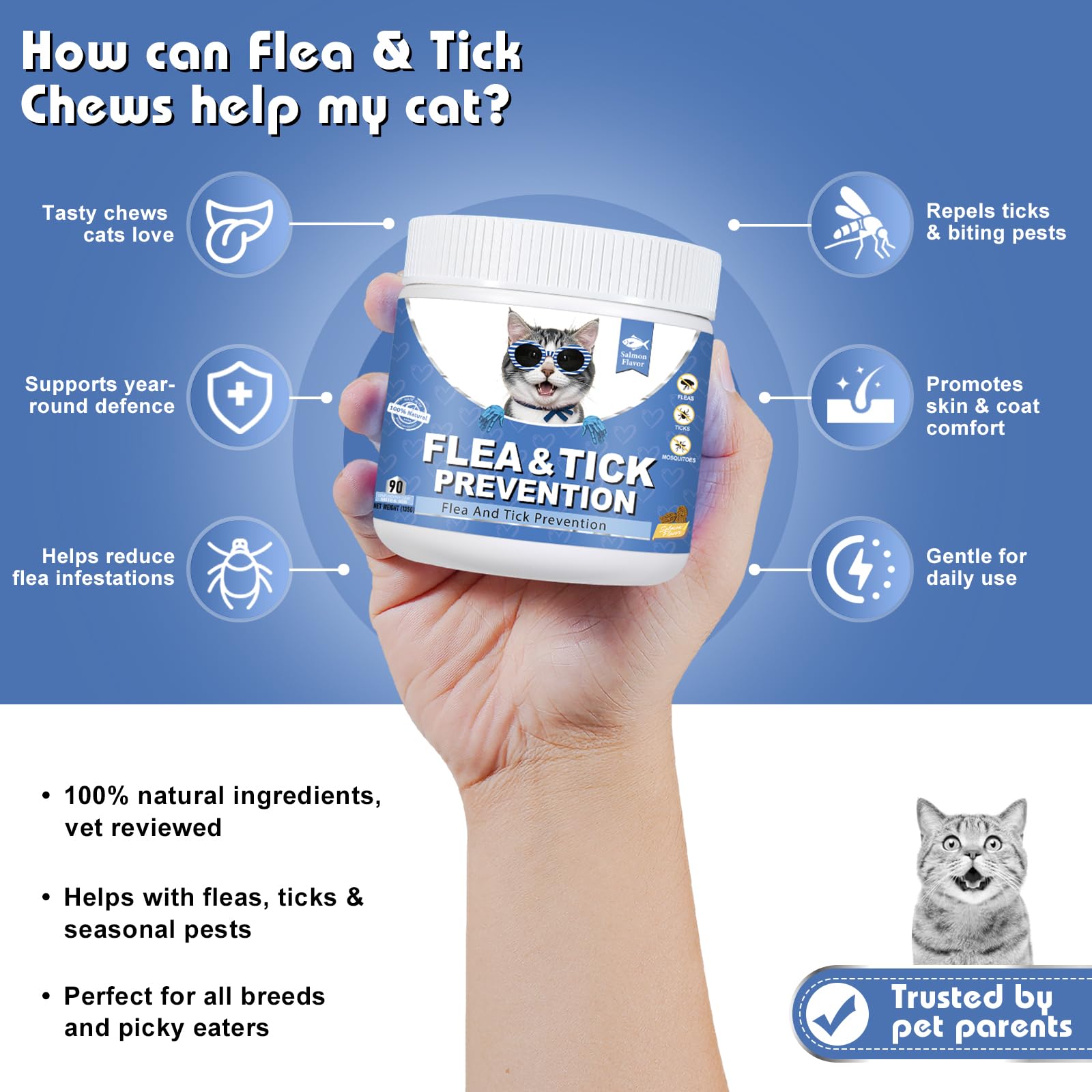 Bailey & Buddies Compléments Alimentaires Anti Puces et Tiques pour Chats | Premium | Omega 3, Probiotiques | Formule Vétérinaire Britannique | Saveur Poulet | 135g