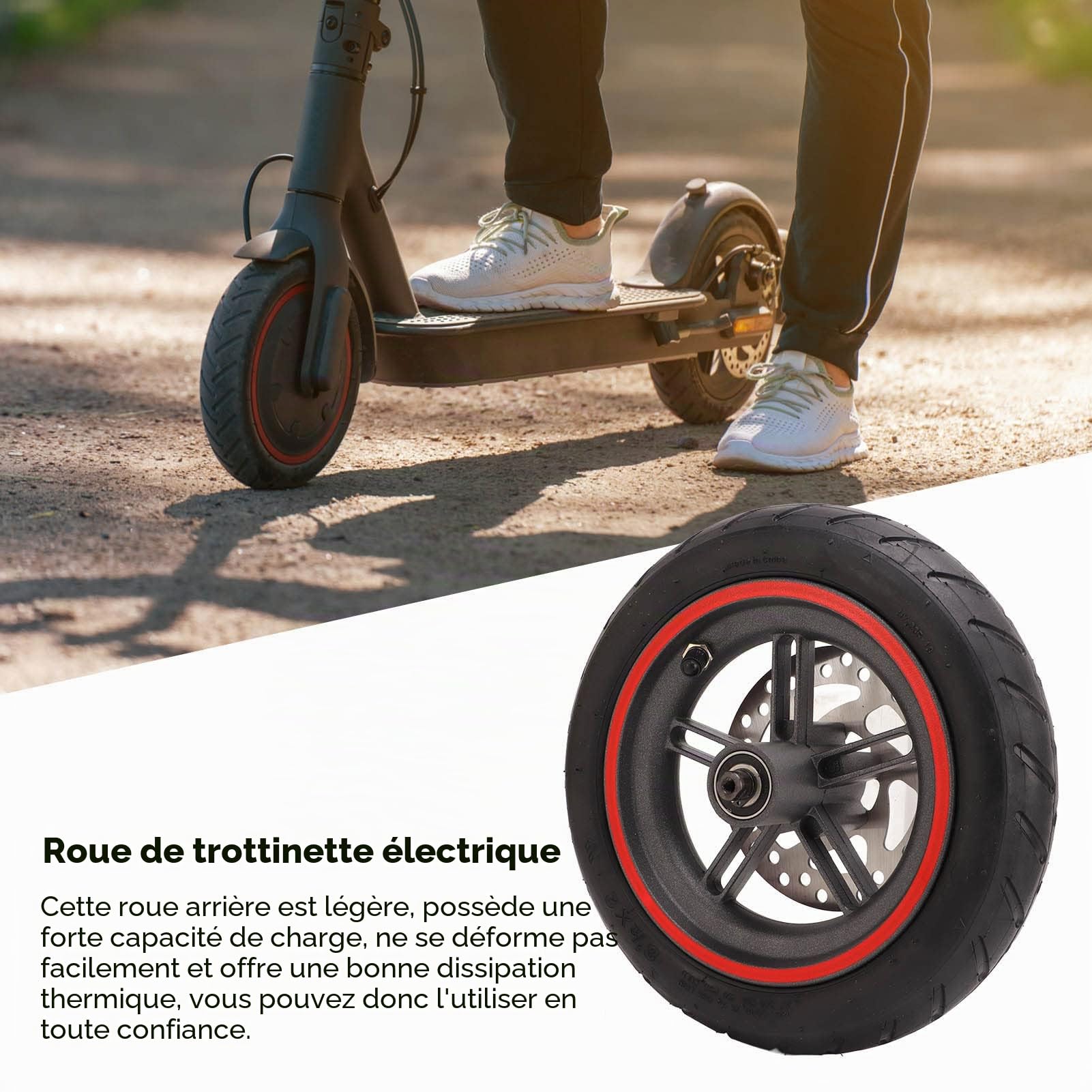 Roue Arrière de Scooter électrique, Roues de Scooter de Remplacement, Roue en Alliage D'aluminium Solide avec Disque de Frein de 120 Mm, Pneu Pneumatique Rouge pour Pro