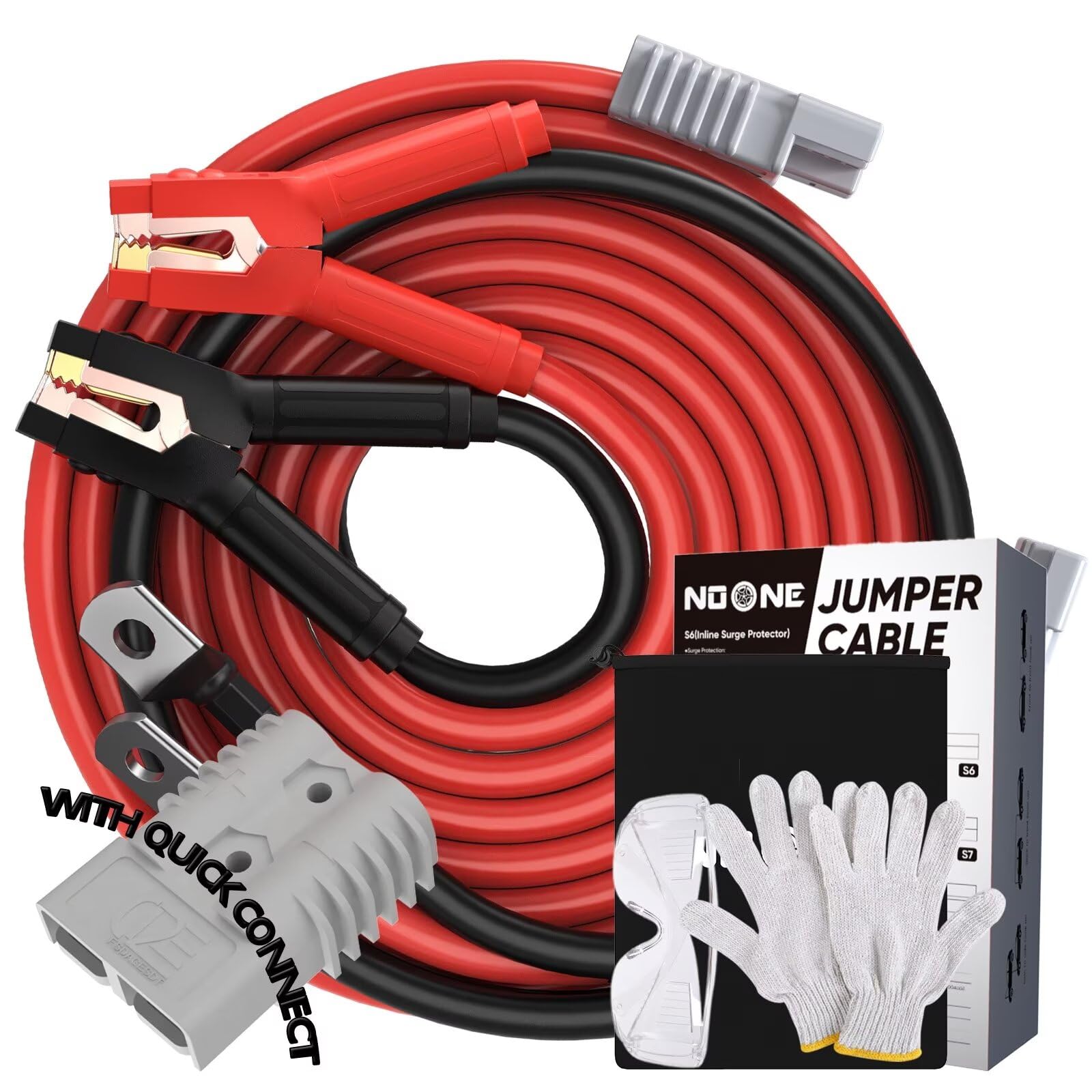 NOONE 0 Gauge 30 FT Heavy Duty Jumper Cables - 1000Amp Quick Connect Automotive Booster Jumper Cables for Car, SUV and Trucks Battery - Jumper Cables Kit with Gloves, Goggles in Carry Bag