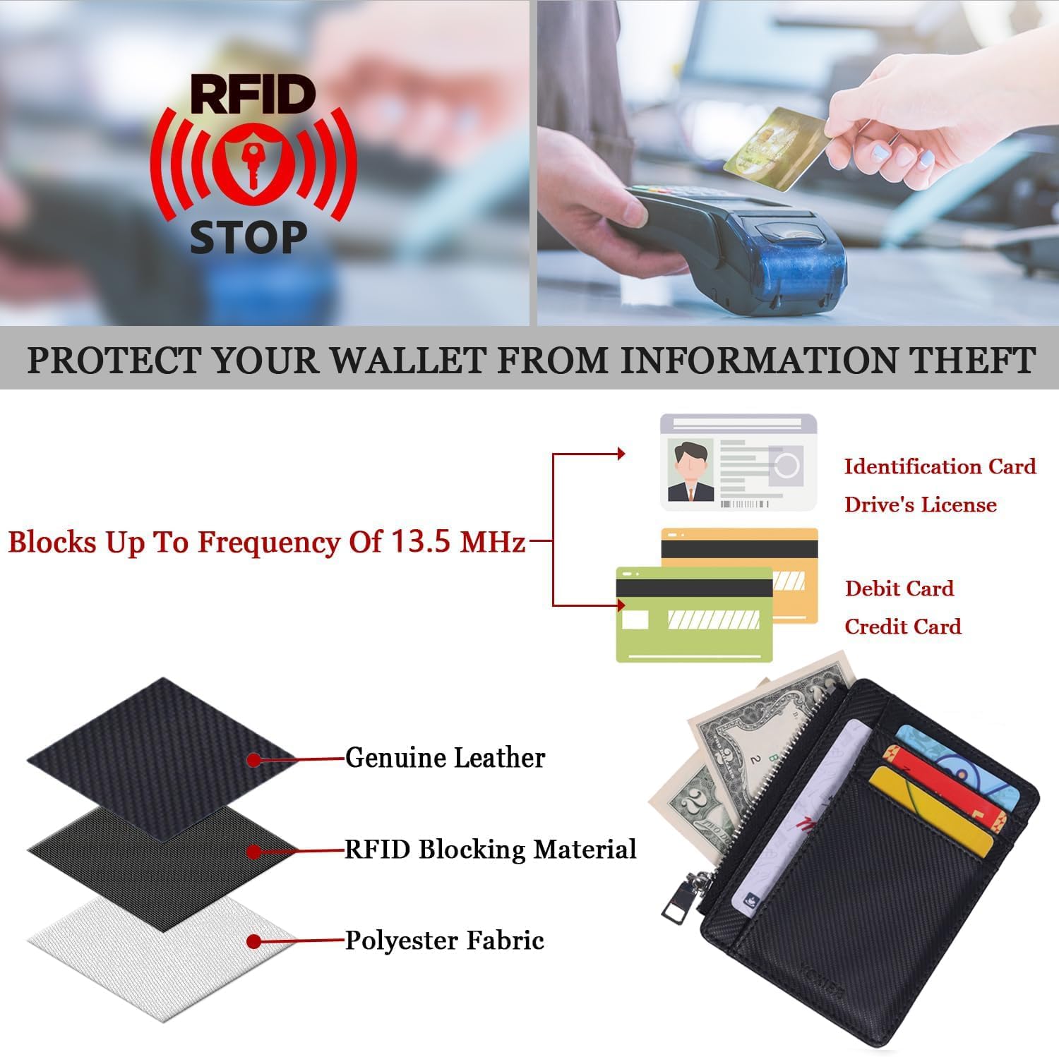 YOXIER Leather credit card holder,Slim Minimalist Card case, Front Pocket Card case, RFID Blocking, Credit Card Holder for Men & Women ,Card holder for men - Image 3