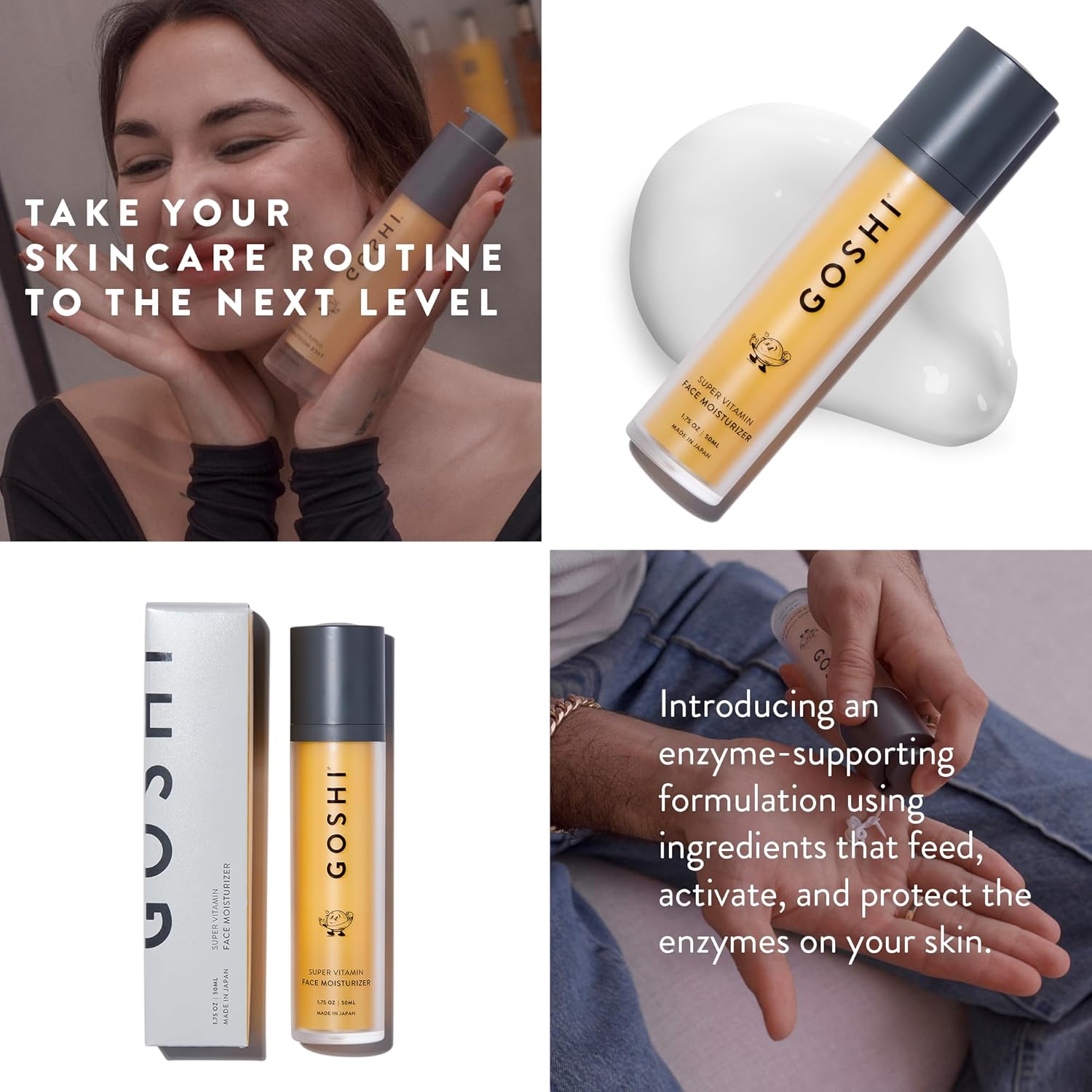 GOSHI Super Vitamin Face Moisturizer for All Skin Types 1.75 oz - Nourishing Face Cream Infused with Sesame Oil, Vitamin E and More Plant Extracts - Made in Japan