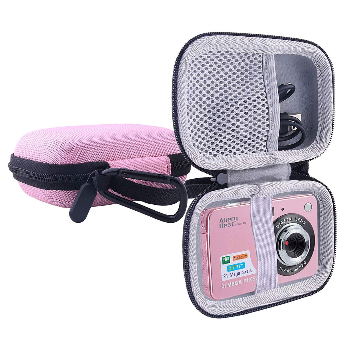 WERJIA Hard EVA Travel Case for AbergBest GordVE 21 Mega Pixels 2.7" LCD Rechargeable Digital Camera (Pink)