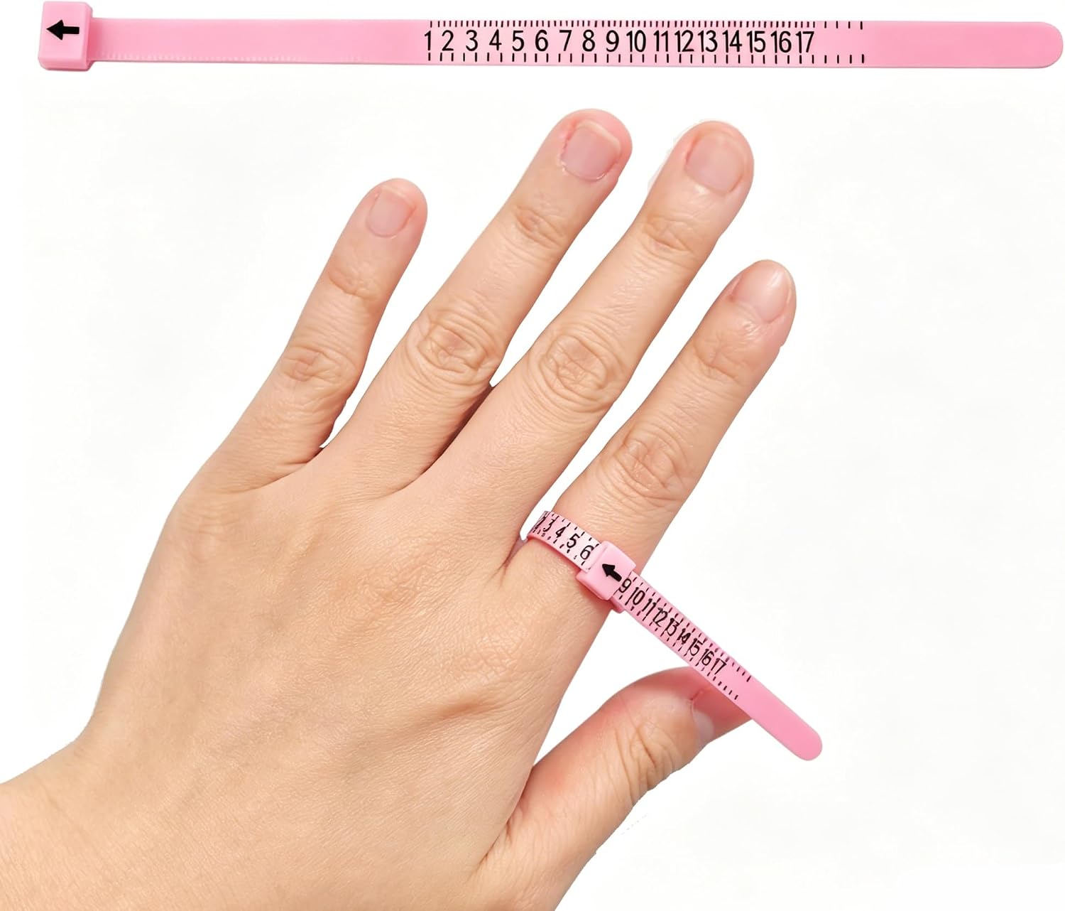 1 Pcs US Ring Sizer Measuring Gauge, Reusable Plastic Ring Size Tool (US Sizes 1–17), Finger Sizing Measure for Accurate Ring Fit, Jewelry Sizing Tool for Men & Women (Pink)