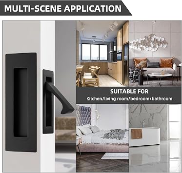 Pocket Door Handles and Edge Pull Matte Black, 6Inch Handles Hardware Latch,Recessed Finger Flush Pulls,for Closet,Sliding,Barn Door