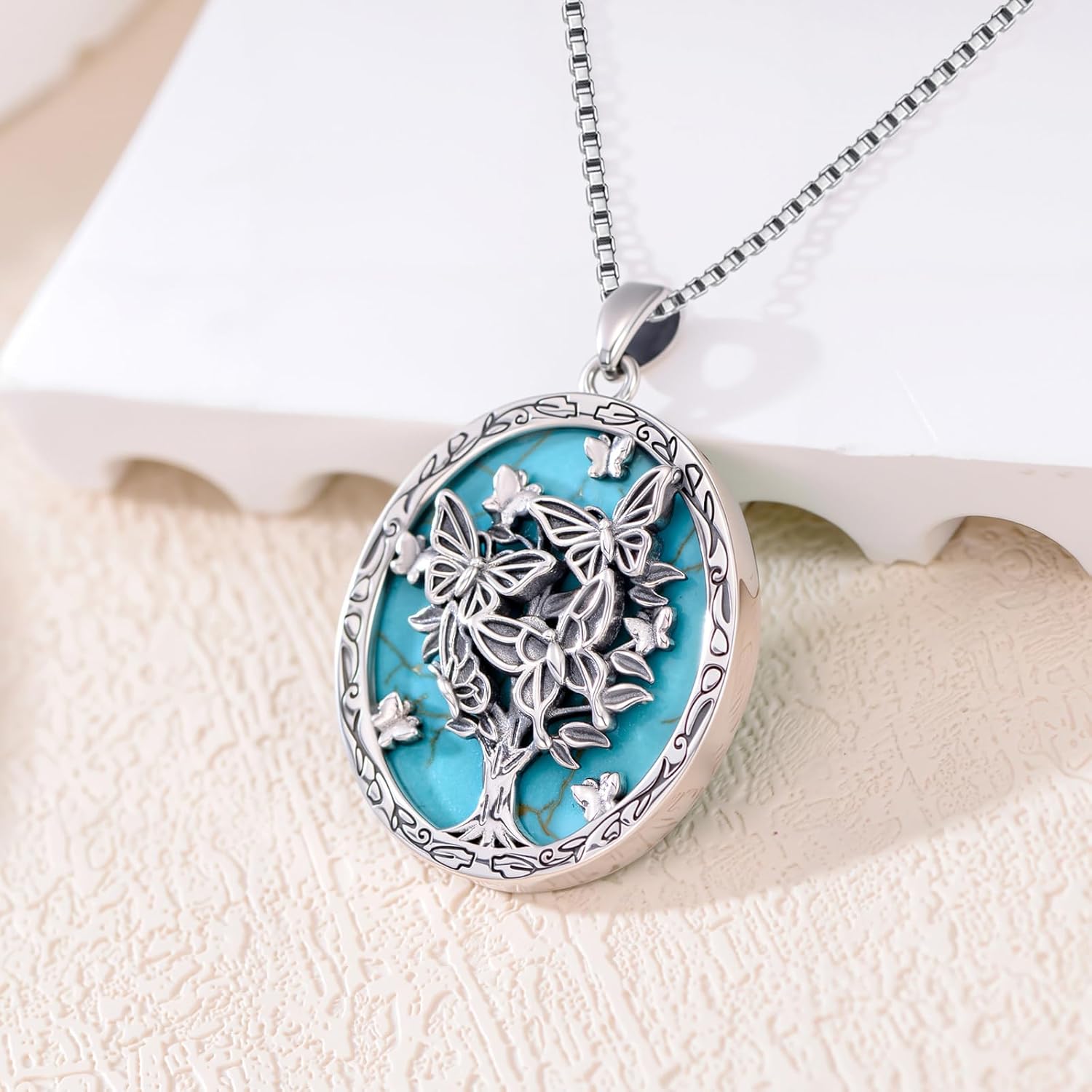 Genuine Turquoise Butterfly Necklace for Women, Sterling Silver Native American Vintage Pendant Western Jewelry Birthdays Gift
