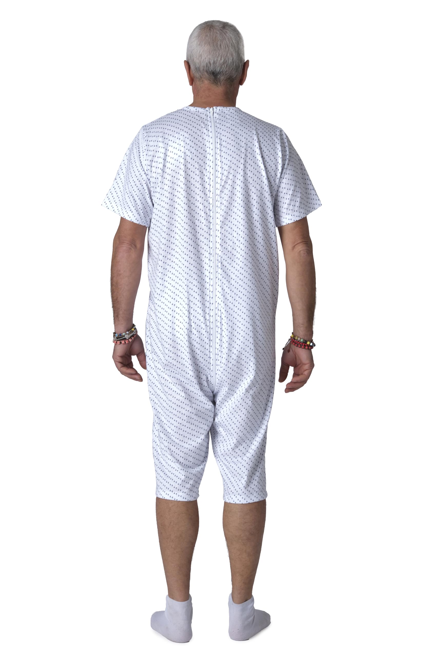 FERRUCCI COMFORT Pyjama Santé Col rond Manches Courtes Pantalon Court - 9017 MC PC - pour Personnes âgées, Incontinence, Alzheimer, Démence, 100% Coton Léger