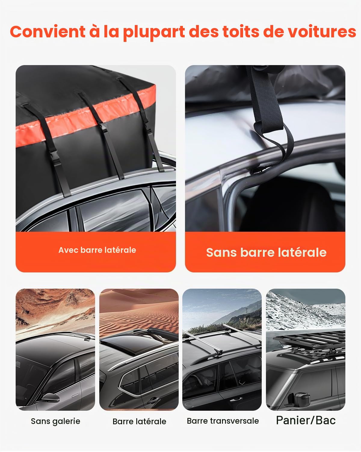 VEVOR Sac de Toit de Voiture 651 L, Coffre de Toit Étanche en PVC 840D Robuste, Sac Porte-bagages avec Serrure, Tapis Antidérapant et 6 Crochets, Installation Rapide et Facile, pour Tous les Véhicules