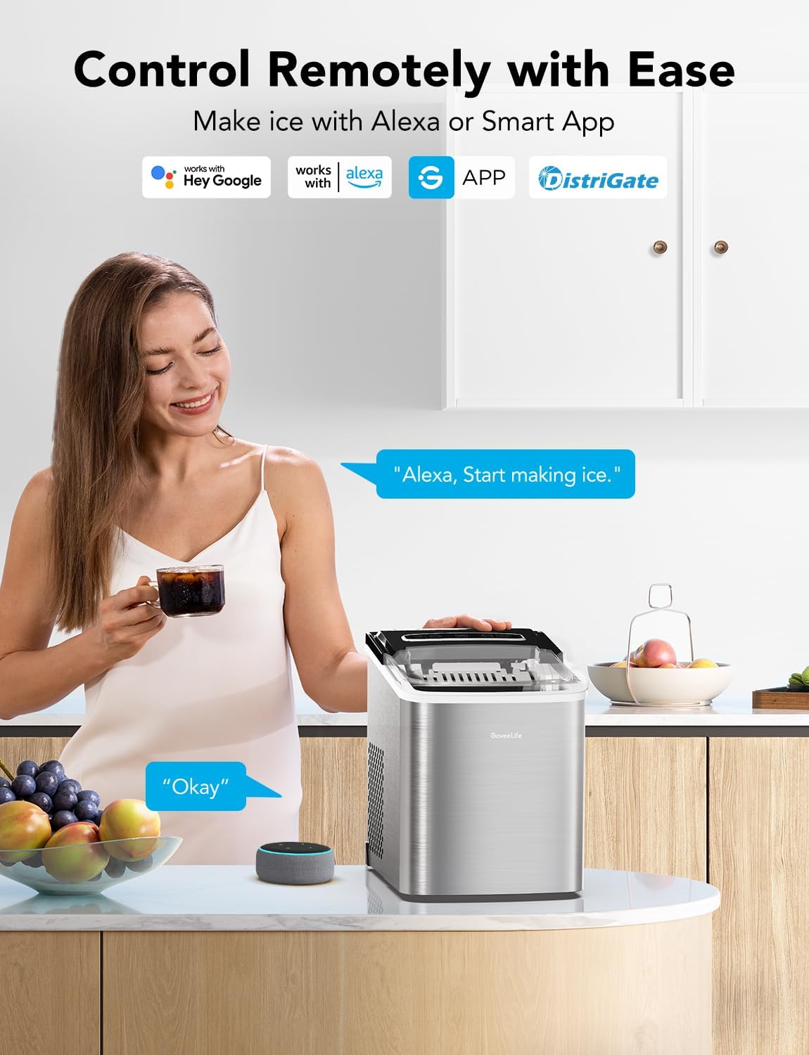 Stainless Steel Portable Smart Countertop Ice Maker with App Control
