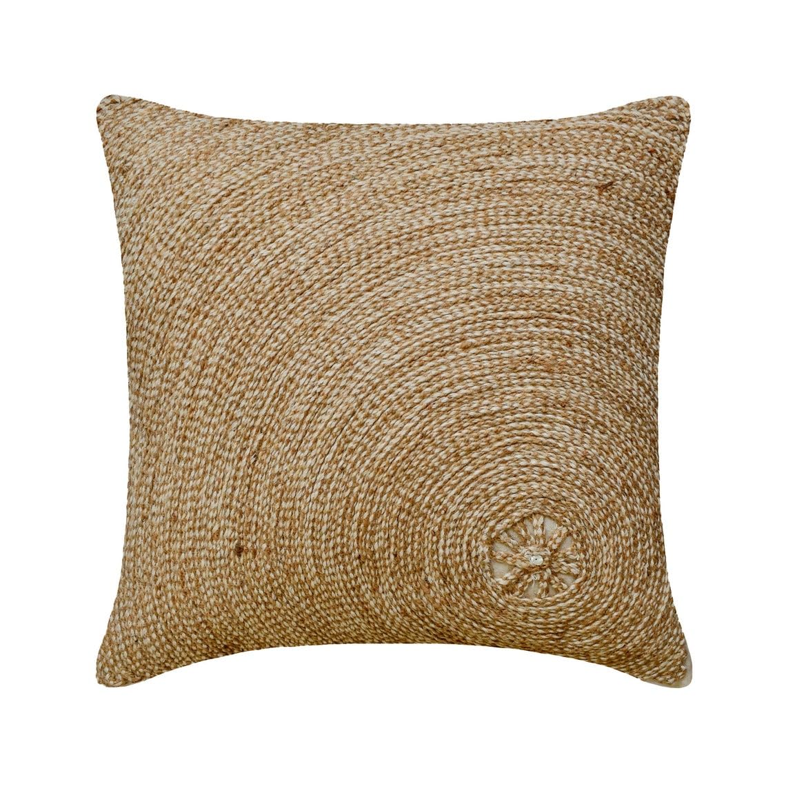 The HomeCentric Ecru Set di 2, 50x50 cm Lino Di Cotone Designer Toss Pillows, Cavo Di Iuta, Ricamo Beige Cotone Federa Lettino, Contemporaneo Cerchi e Punti Federe per cuscini - Back To Earth