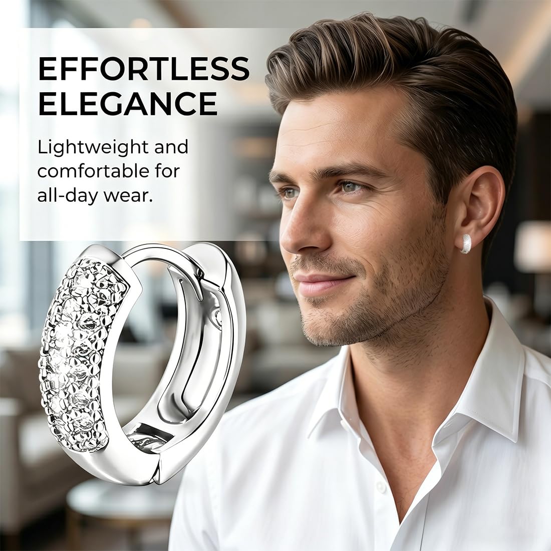 Orecchini Uomo Diamante Orecchini Uomo Cerchio Diamante Argento 925 / Oro Placcato 14K e Zirconi Cubici Anallergici Leggeri Trendy Gioielli di Moda per le Uomos