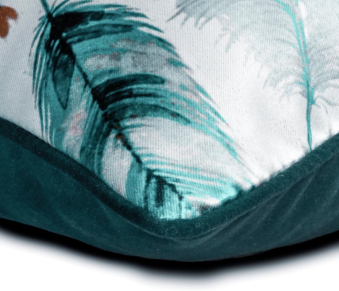 The HomeCentric Blue 12"x16" (30x40 cm) Lumbar Pillow Cover, Satin Peacock Feather Beaded Oblong Pillow, Birds Pattern Modern Style - Mayura