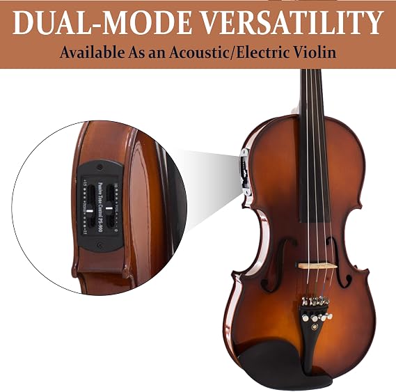 Cecilio 4/4 Acoustic Electric Violin, Solid Spruce Top, Antique Varnish