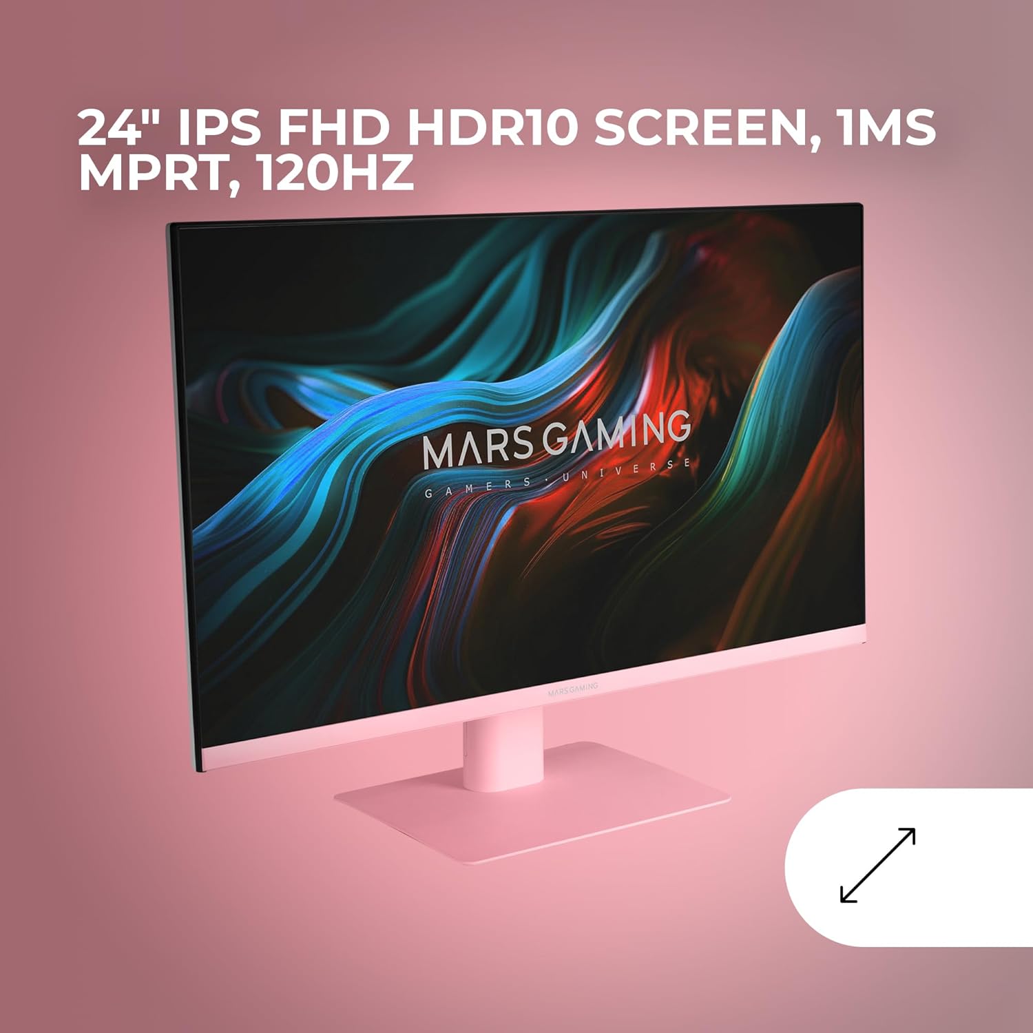 Mars Gaming MV-24, Monitor 24” IPS FHD 120Hz, HDR10 1ms, FreeSync y G-Sync, Monitor PC con Altavoces Integrados, Inclinación 25°, Low Blue Light y Flicker Free, HDMI + DisplayPort + Jack 3.5mm, Rosa 3