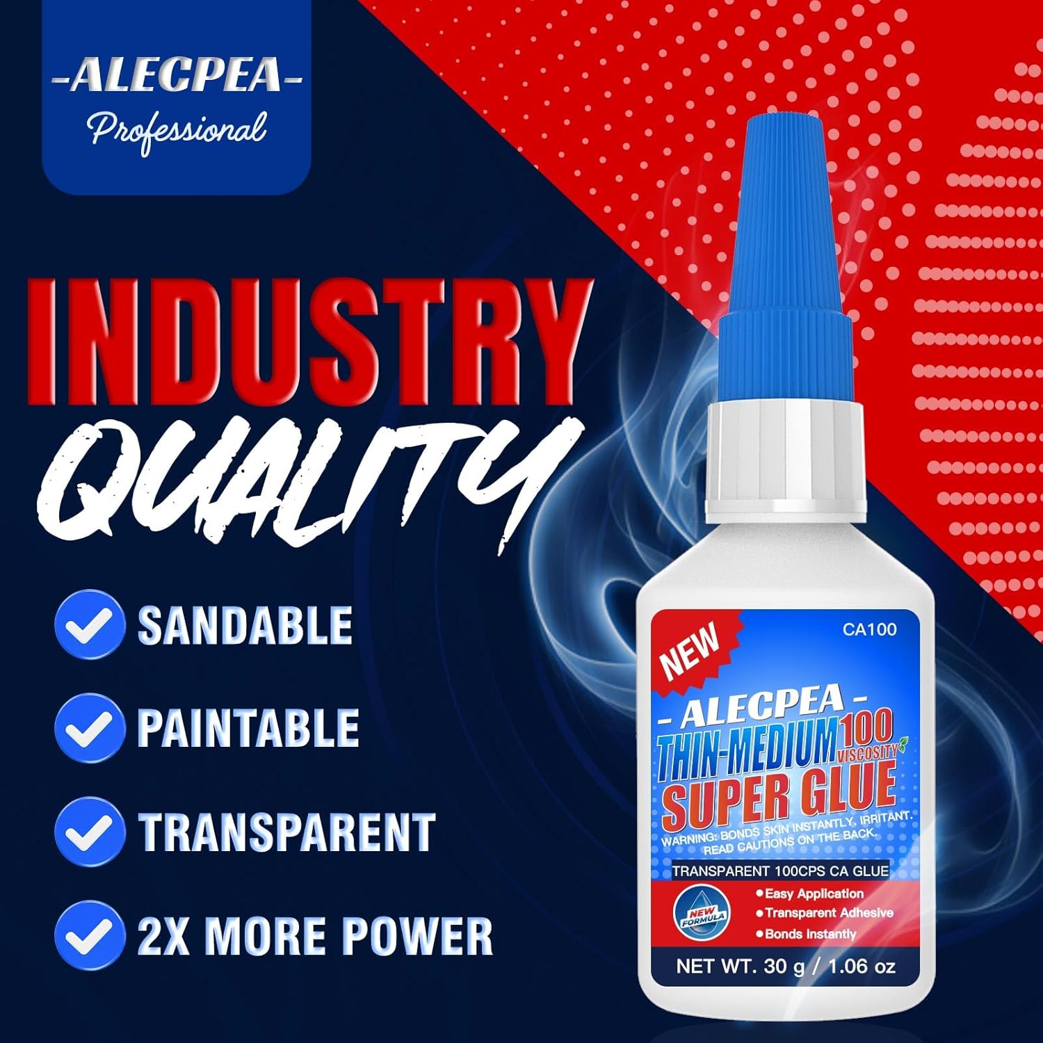 30g Thin-Medium CA Glue (100 CPS), Instant Clear Cyanoacrylate Glue for Wood, Glass, Metal, Paper, Leather, Plastic, Ceramic, Rubber, Jewelry, Woodworking, Hobby Models, and Craft Project