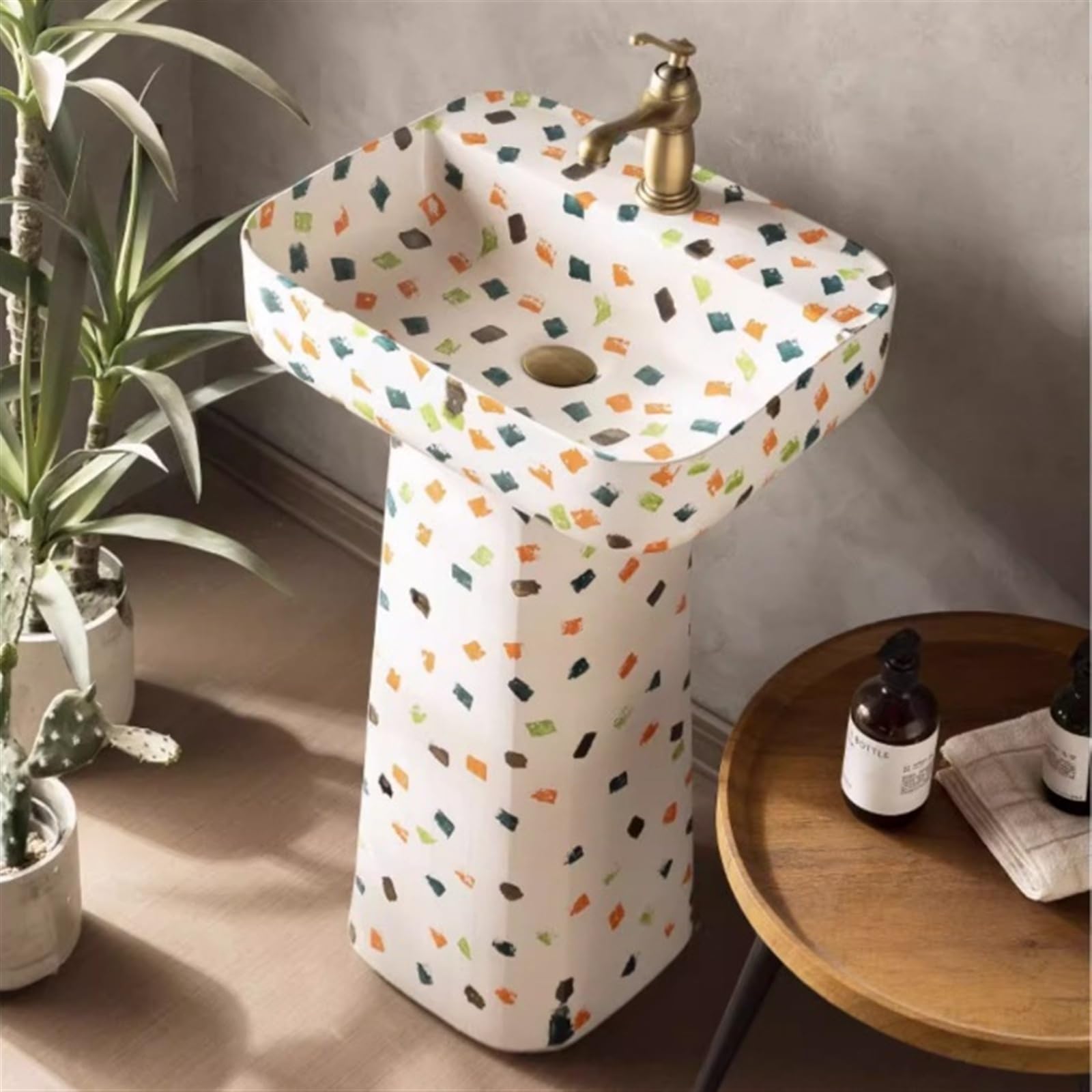 Lavabo del baño Fregadero de Suelo Interior y Exterior, Lavabo baño con Pedestal cerámica(G)
