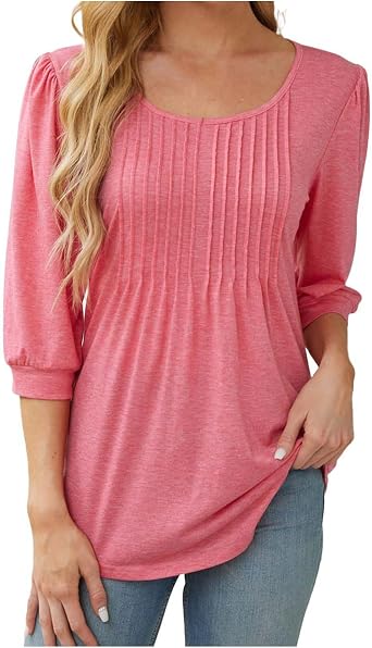 Womens Fall Fashion Shirts 2025 Casual Crewneck Dressy Blouse Tops Crewneck 3/4 Sleeve Clothing Teacher Work Outfits