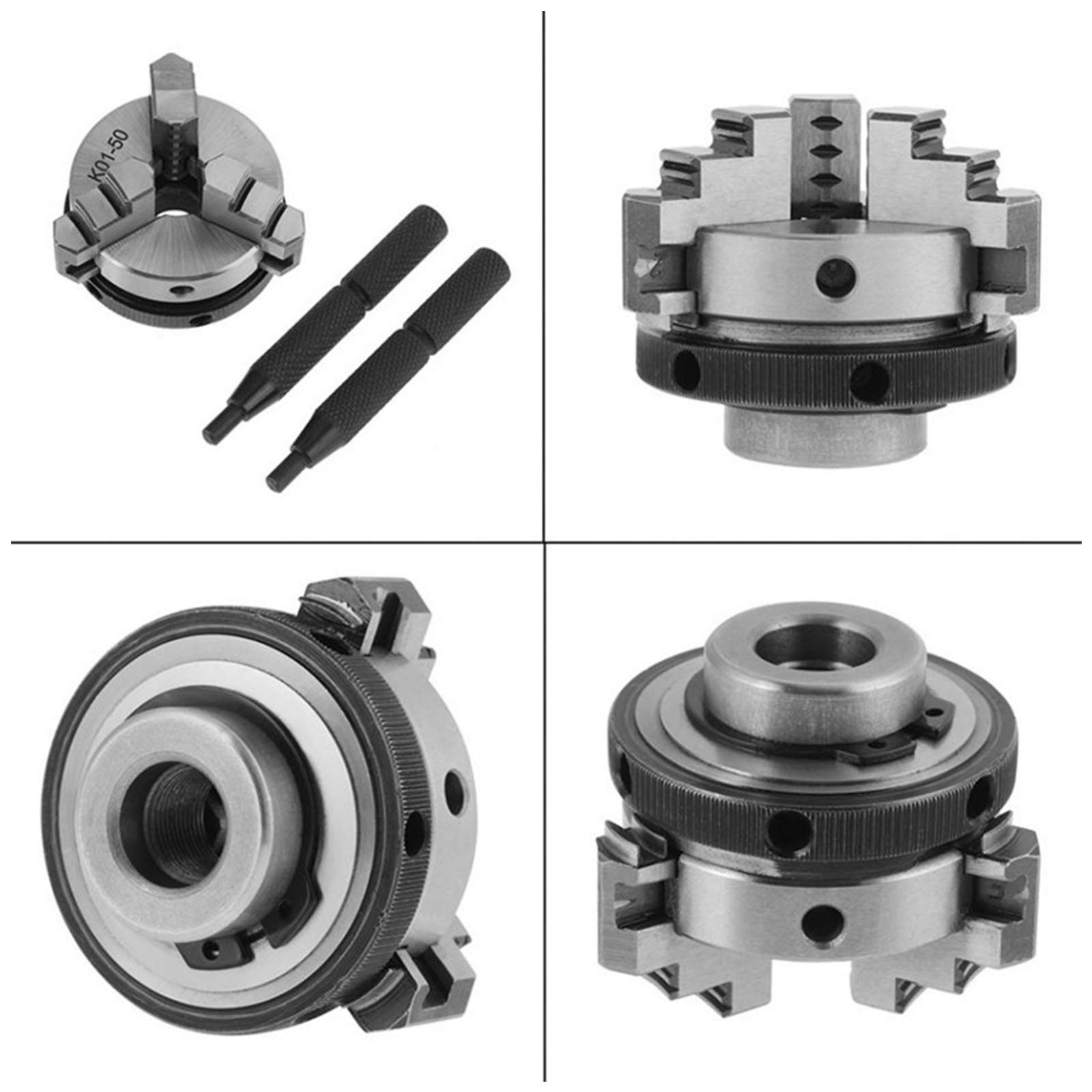 Portabrocas De Torno, 50 Mm Mini 3 Mordazas Autocentrante Reversible M14 Montaje De Rosca Torno Chuck Manual K01-50 Herramienta De Energía Eléctrica Chuck Autocentrante