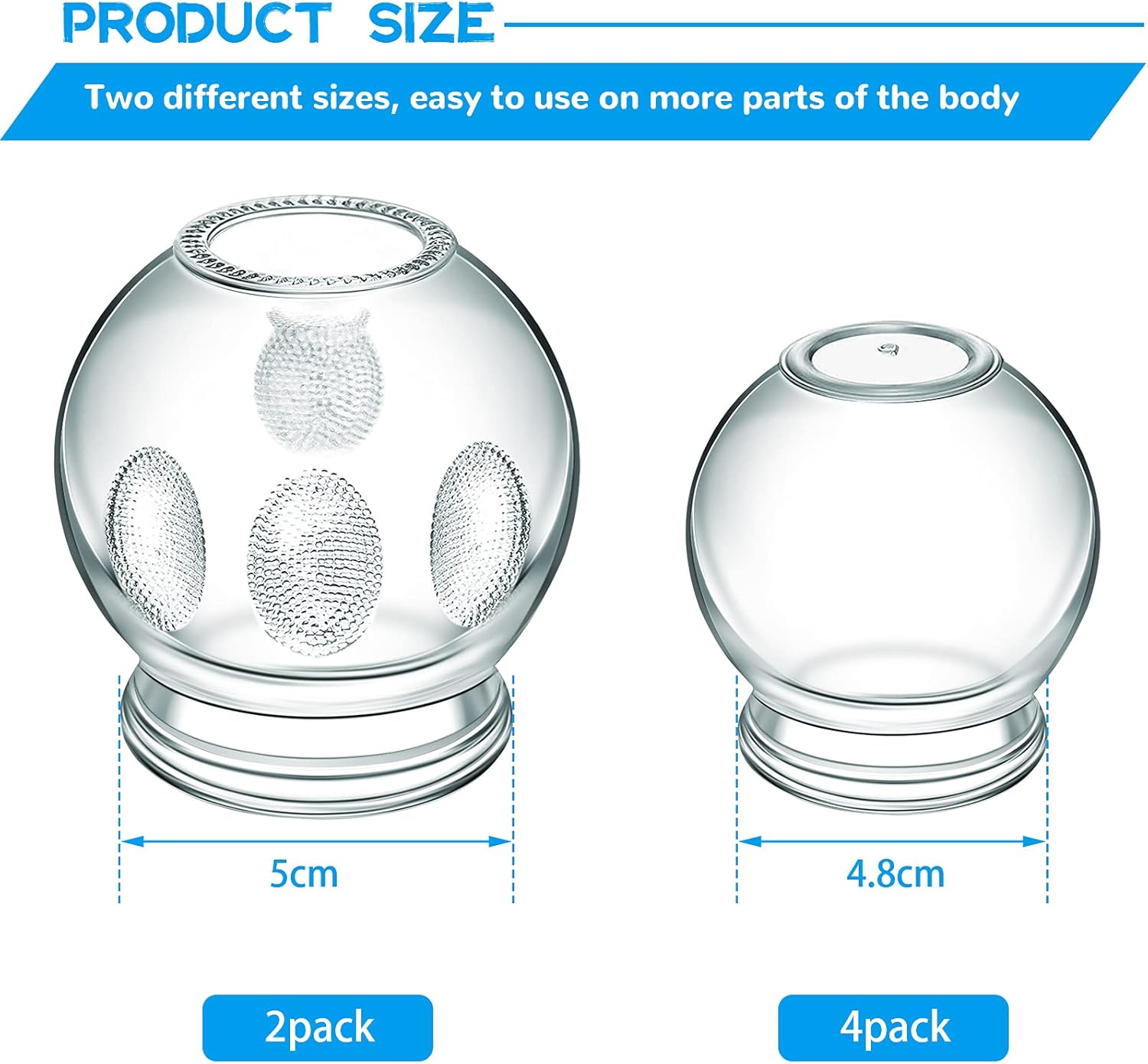 Nuanchu 6 Pieces Glass Fire Cupping Therapy Set Thick Chinese Acupoint Cupping Kit Professional Vacuum Glass Fire Jars with Finger Grips in 2 Sizes for Myofascial Massage Muscle Nerve Joint Pain