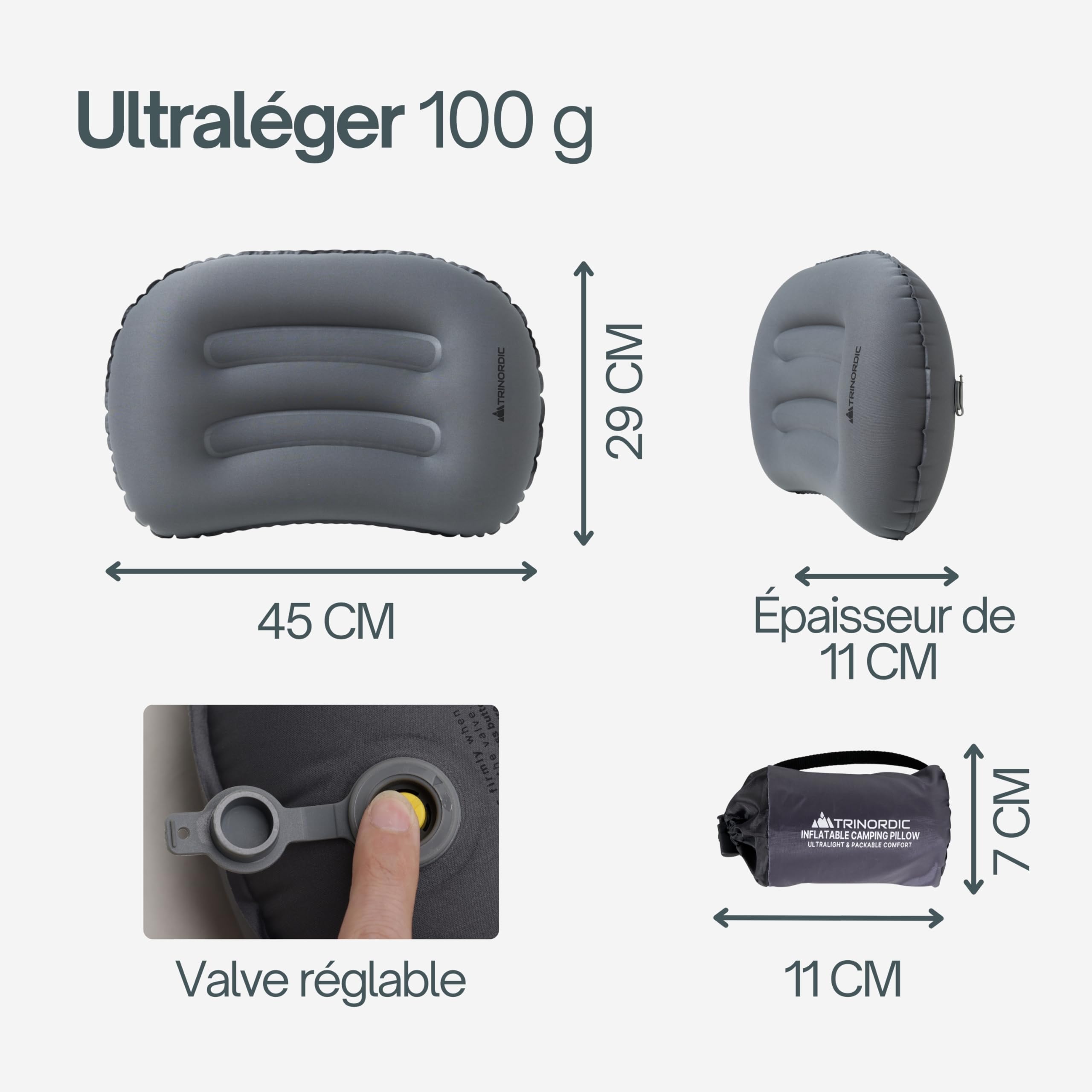 TRINORDIC Tapis de Camping Gonflable Ultraléger avec Oreiller - Matelas Pneumatique Simple pour Un Confort Optimisé - Matériel de Camping Durable et Léger pour Aventures en Plein Air