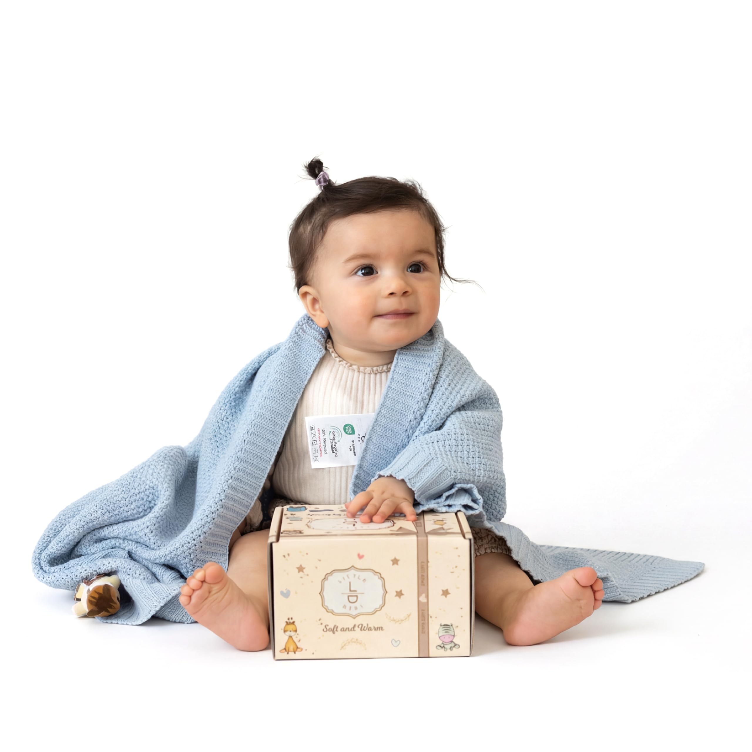 Little Dedi ZOE Baby Blanket Beige - Stroller Blanket & Cuddle Blanket made from 50% Recycled Cotton & 50% Polyester - GRS & OEKO-TEX Class 1 - Soft & Washable - Gift Box — view 8