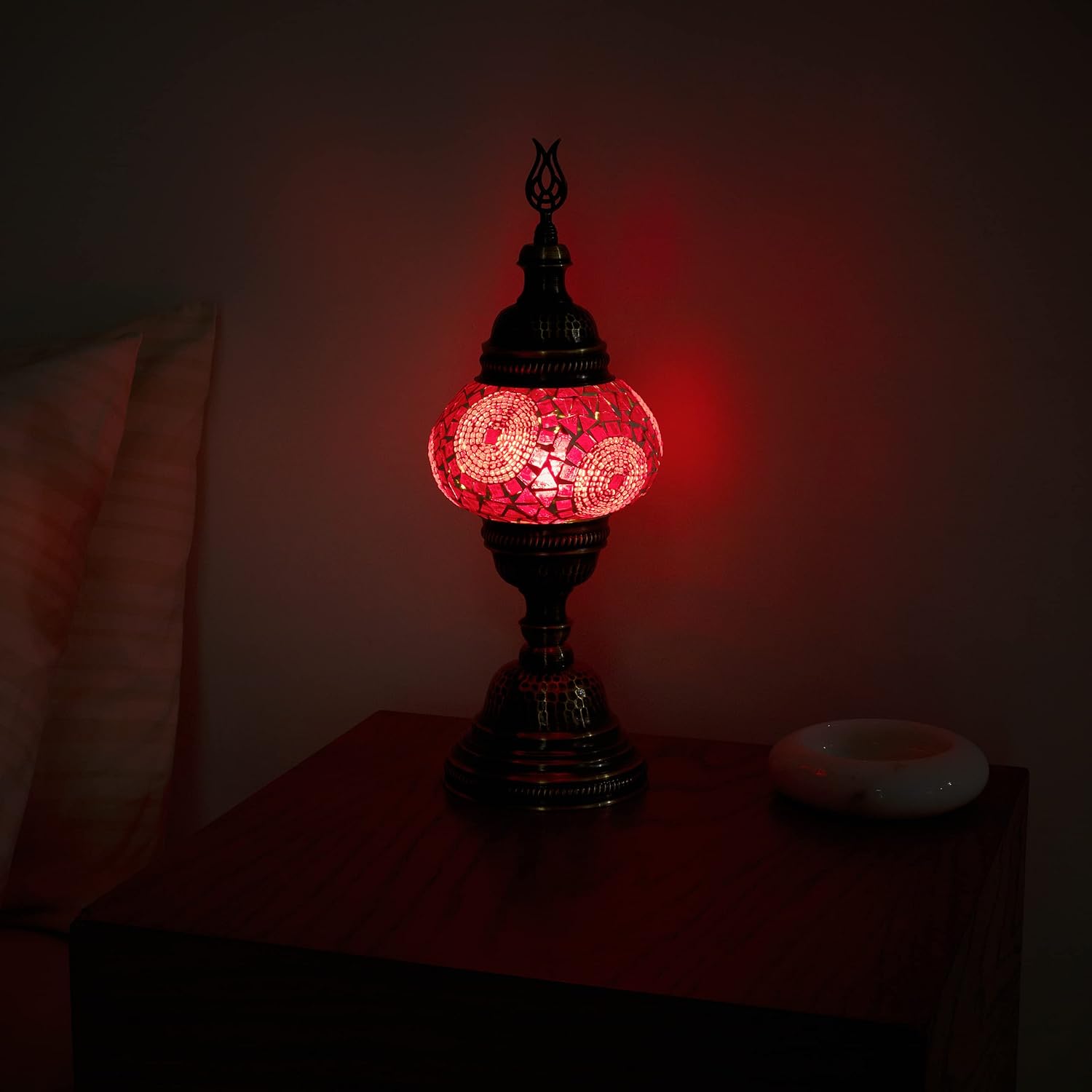 Moroccan Mosaic Table Lamp - Inspiring Handcrafted Lamp - Vibrant Light for Home Décor - Elegant Moroccan Accent Lighting (Red, Medium)