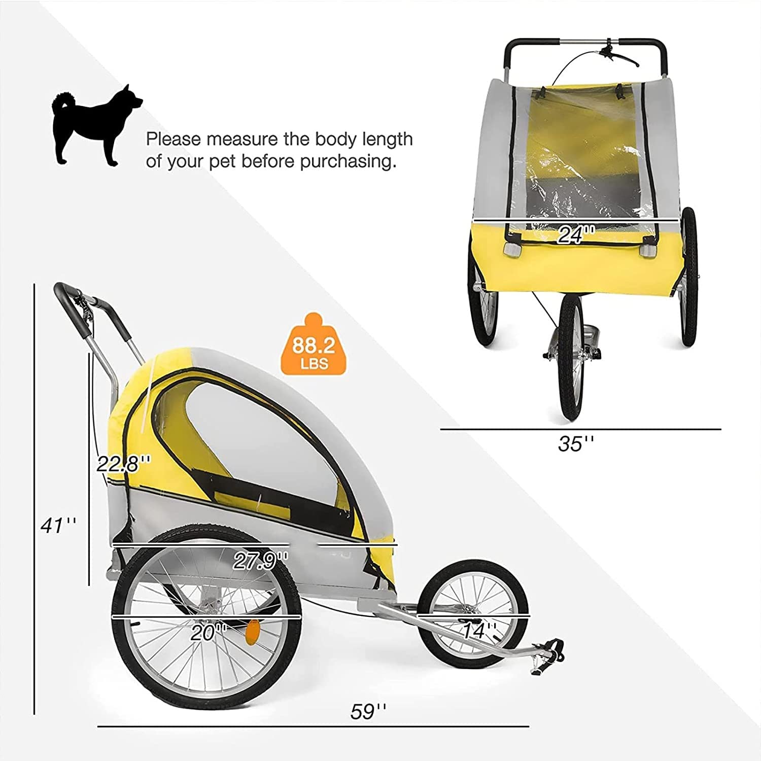 Rimorchio da carico per bici, Rimorchio per animali domestici, Rimorchio per bicicletta e passeggino per cani da compagnia 2 in 1, con finestra in rete, Carico telaio resistente 40 kg, Piegatura com