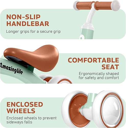 Miniatura 9 de Bicicleta de equilibrio de 1 año de edad, 10 a 24 meses, bicicleta de equilibrio para bebé, sin pedales, 4 ruedas para niños pequeños, tres