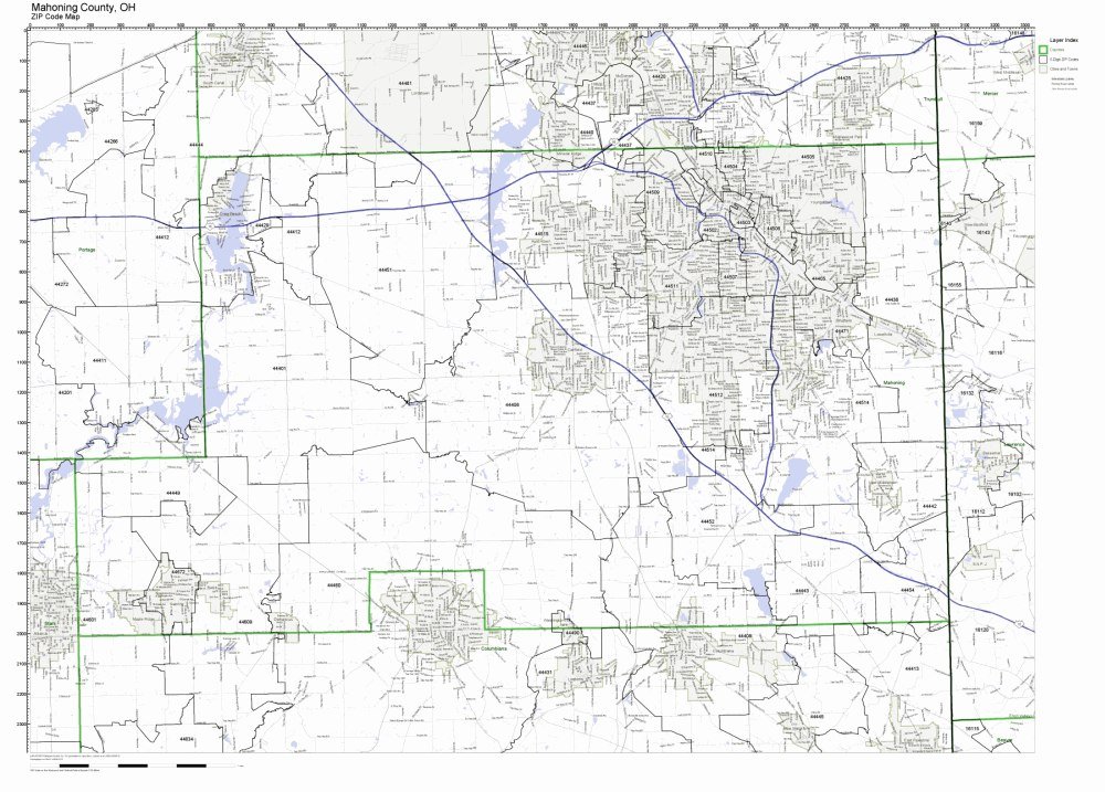 Mahoning County, Ohio OH ZIP Code Map Not Laminated Office Products