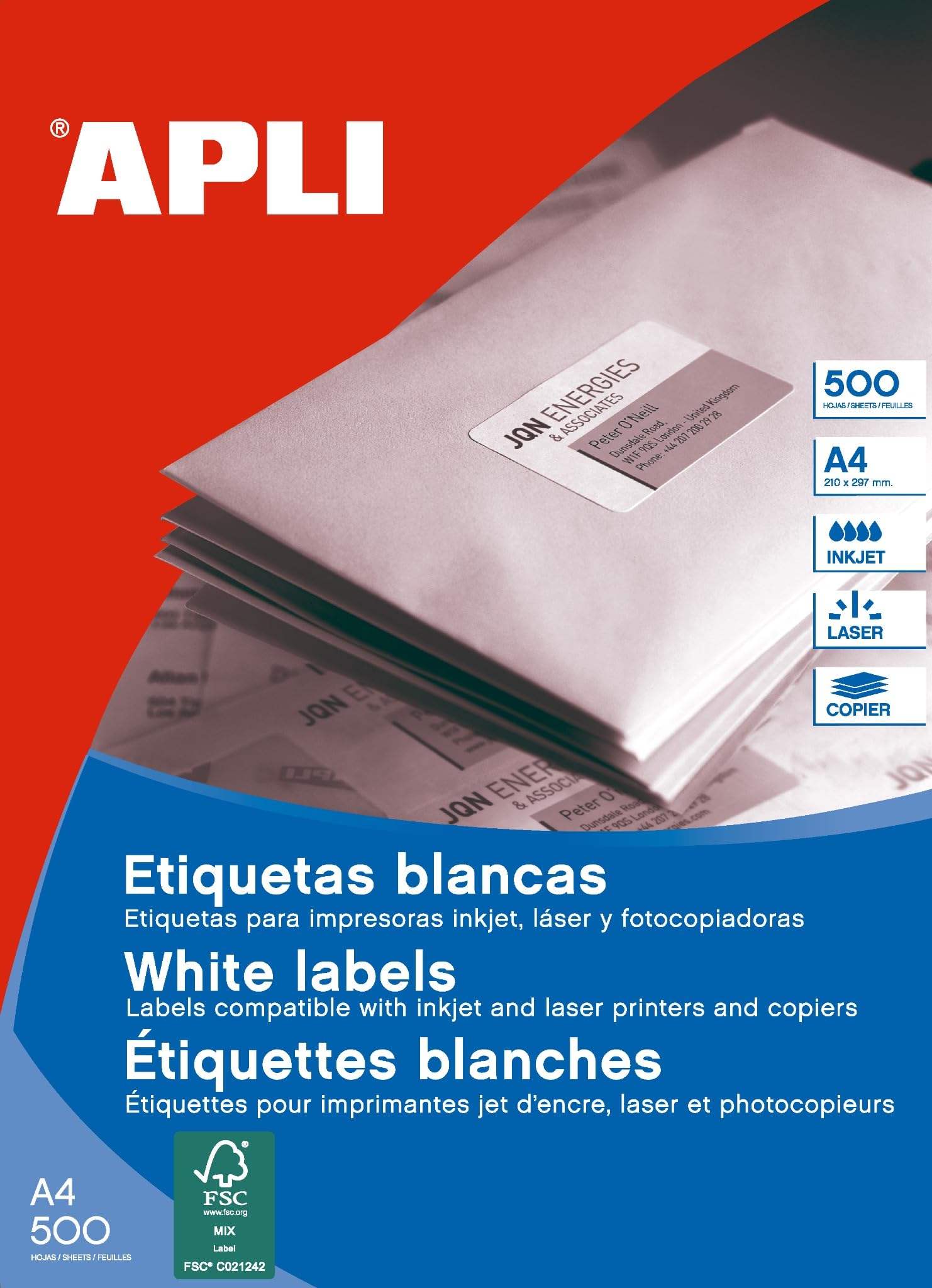 APLI 10558 Weiße Permanent-Etiketten, 48,5 x 25,4 mm, 500 Blatt